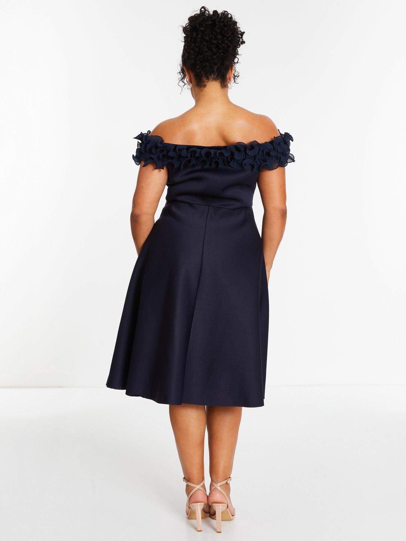 navy bardot skater dress QUIZ Women's Scuba Bardot Skater Midi Dress