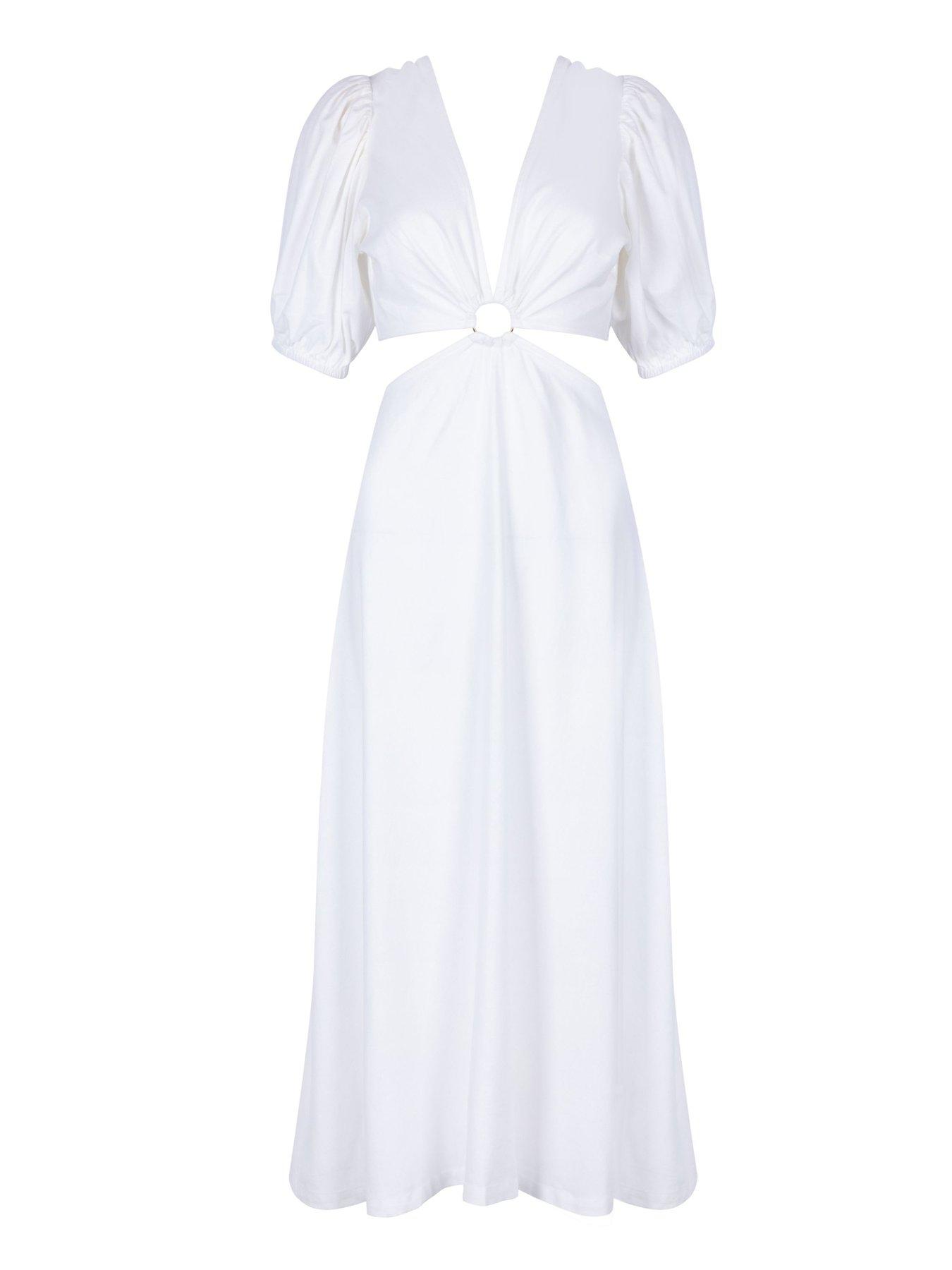 CHELSEA PEERS Linen-blend Puff Sleeve Maxi Dress - White | Very.co.uk