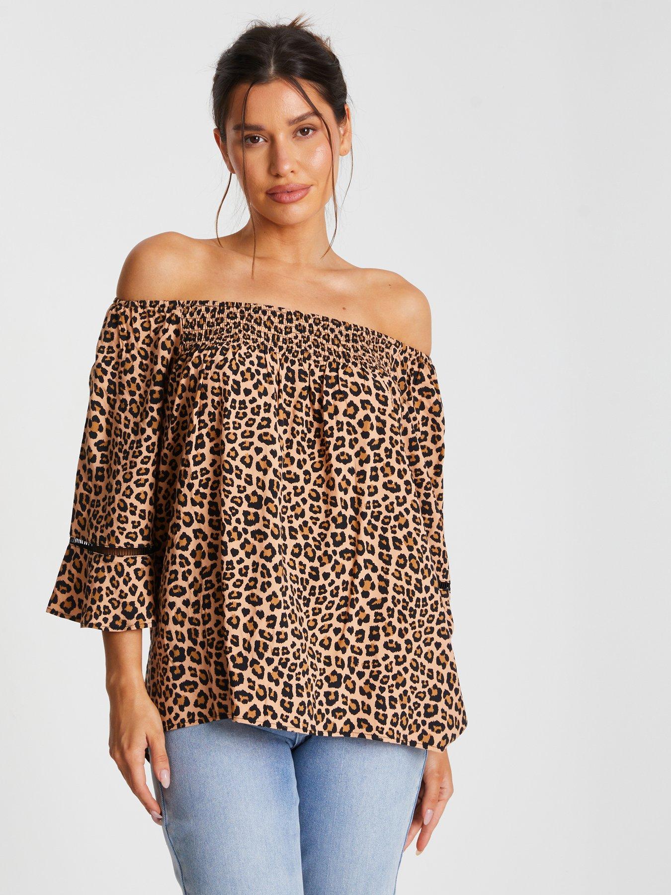 Quiz Stone Leopard Print Bardot Top
