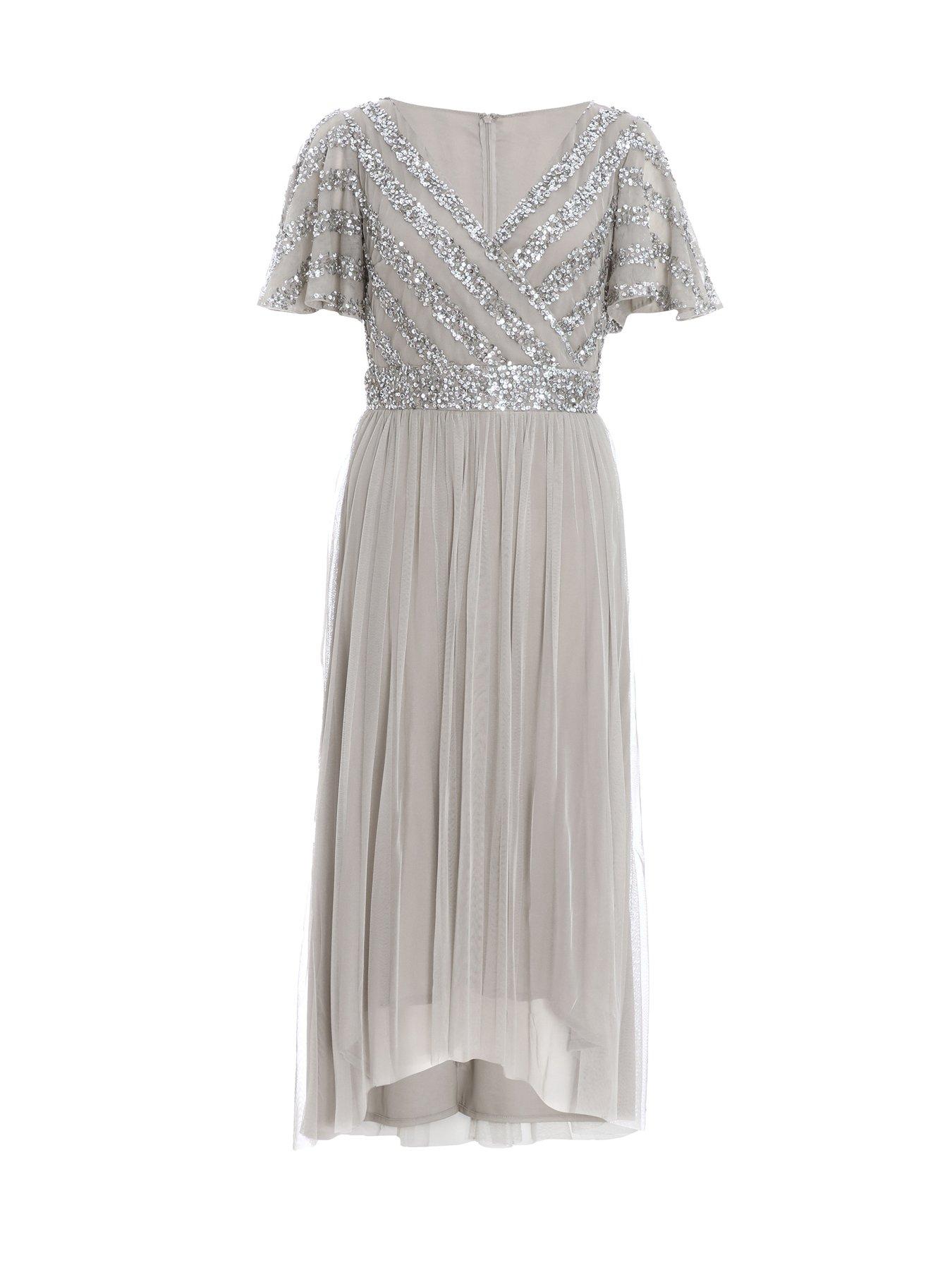 grey tulle midi dress PRETTYGARDEN Women's Smocked Tulle Midi Dress Square Neck Puffy Short main image 1