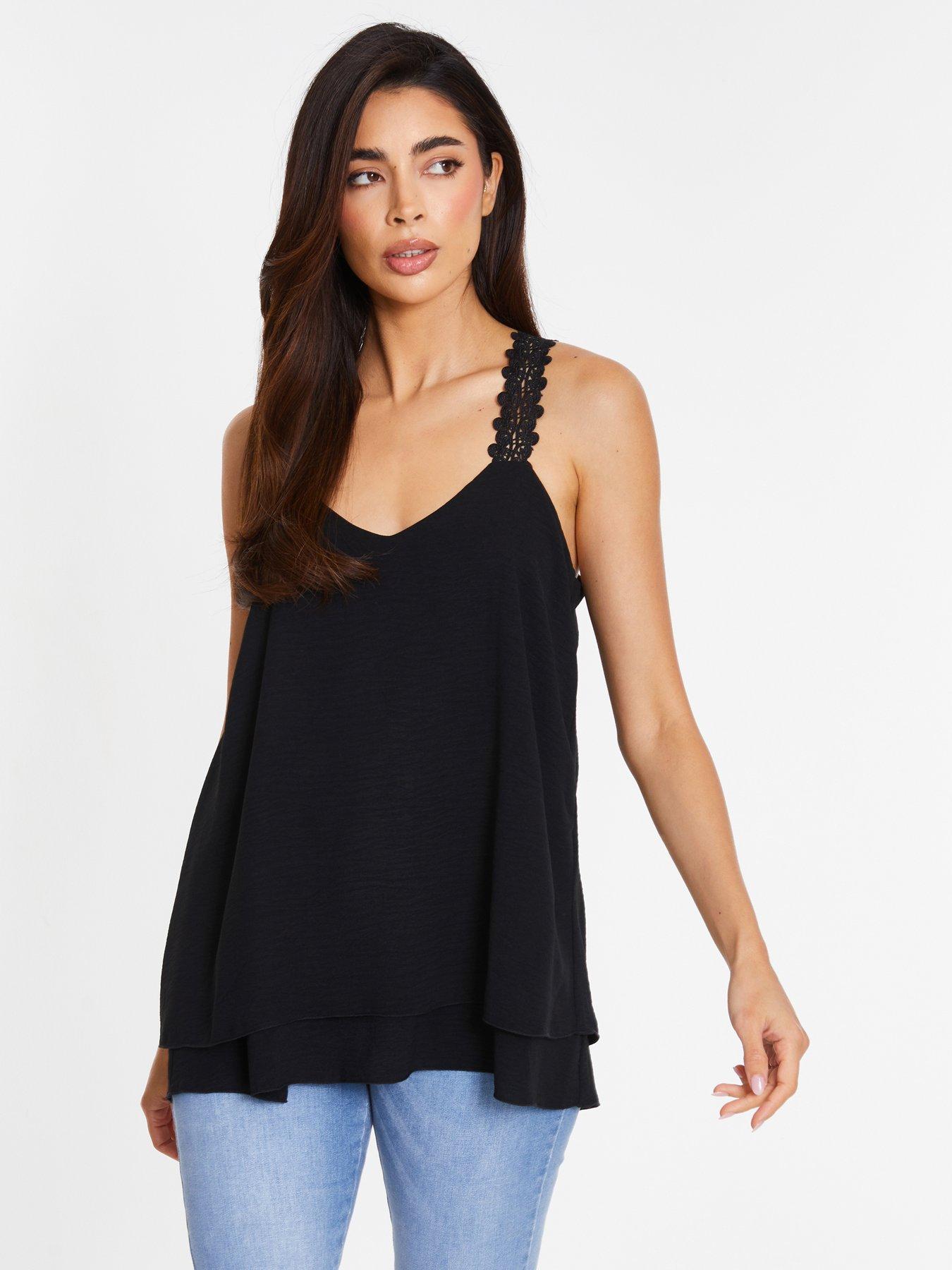 Quiz Black Crochet Strap Vest Top | Very.co.uk