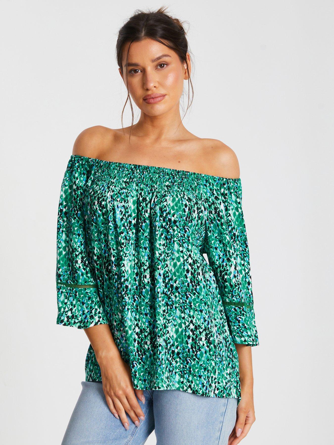 Quiz Green Leopard Print Bardot Top