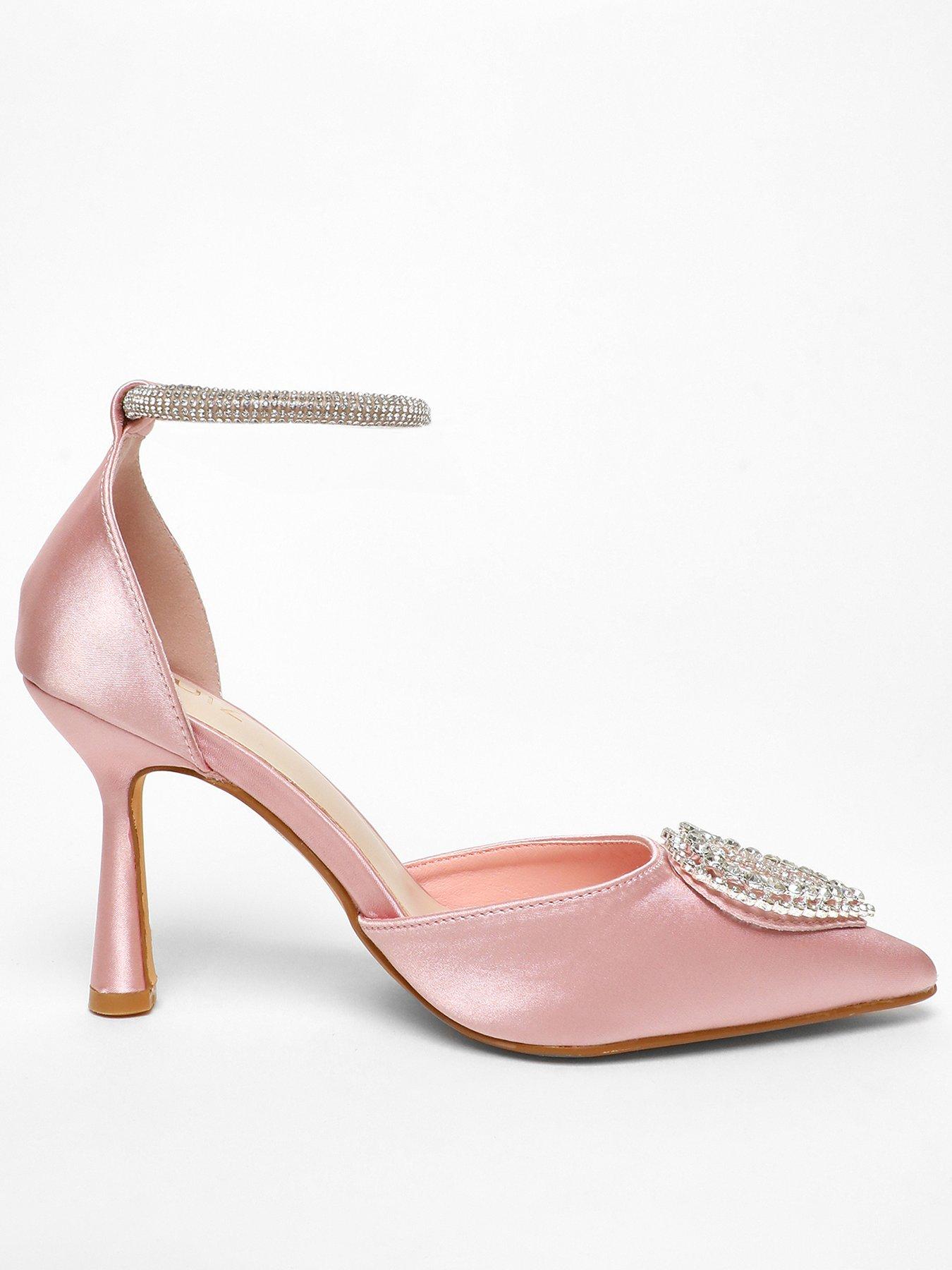 Quiz Pink Satin Diamante Heart Brooch Court Heels Very