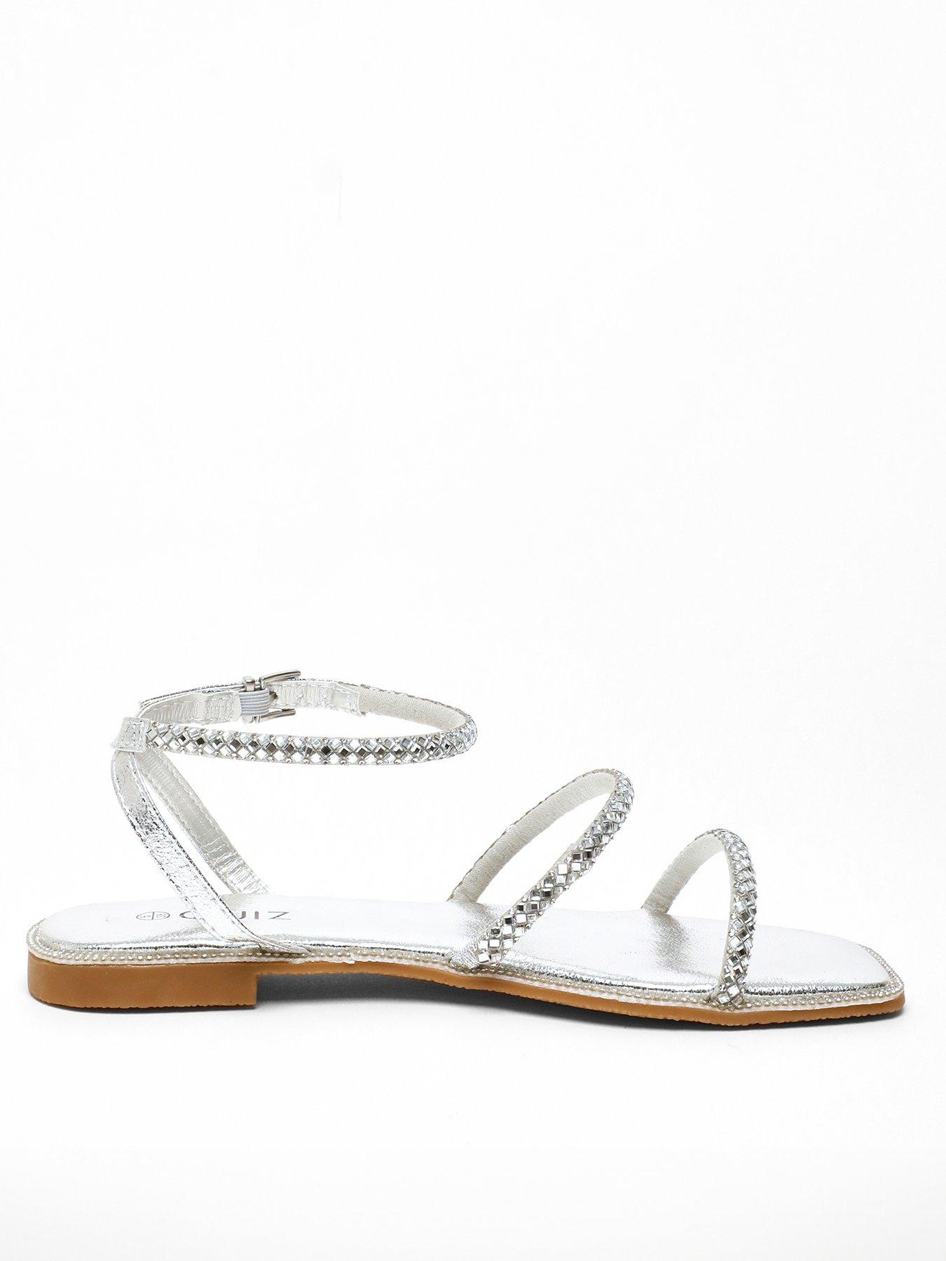 Quiz Silver Diamante Double Strap Flat Sandals Very