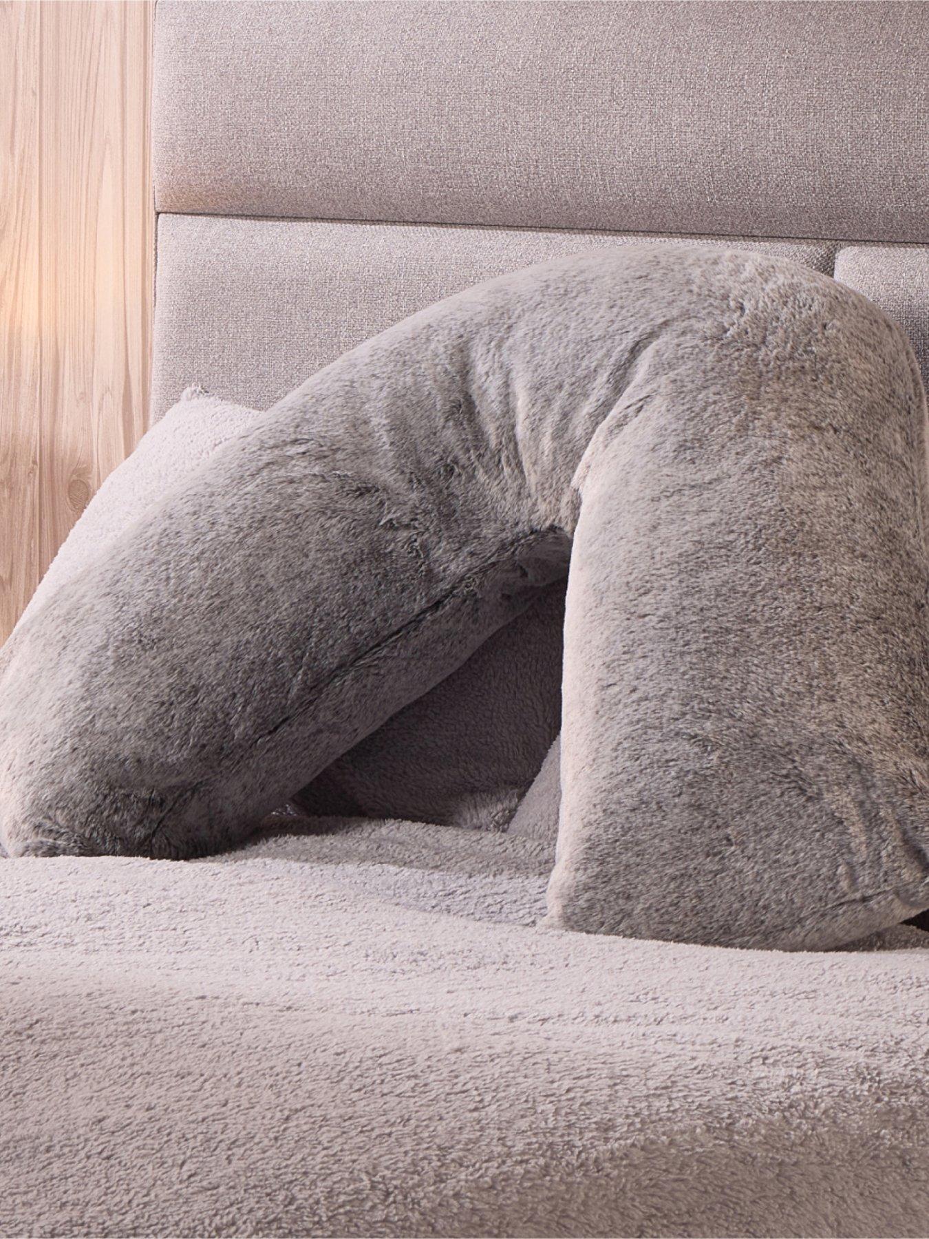 Very Home Luxury Faux Fur V Shaped Pillow - Grey