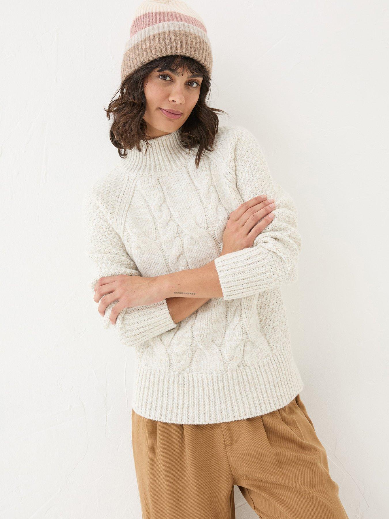 undefined Cable Knit High Neck Cali Jumper - White