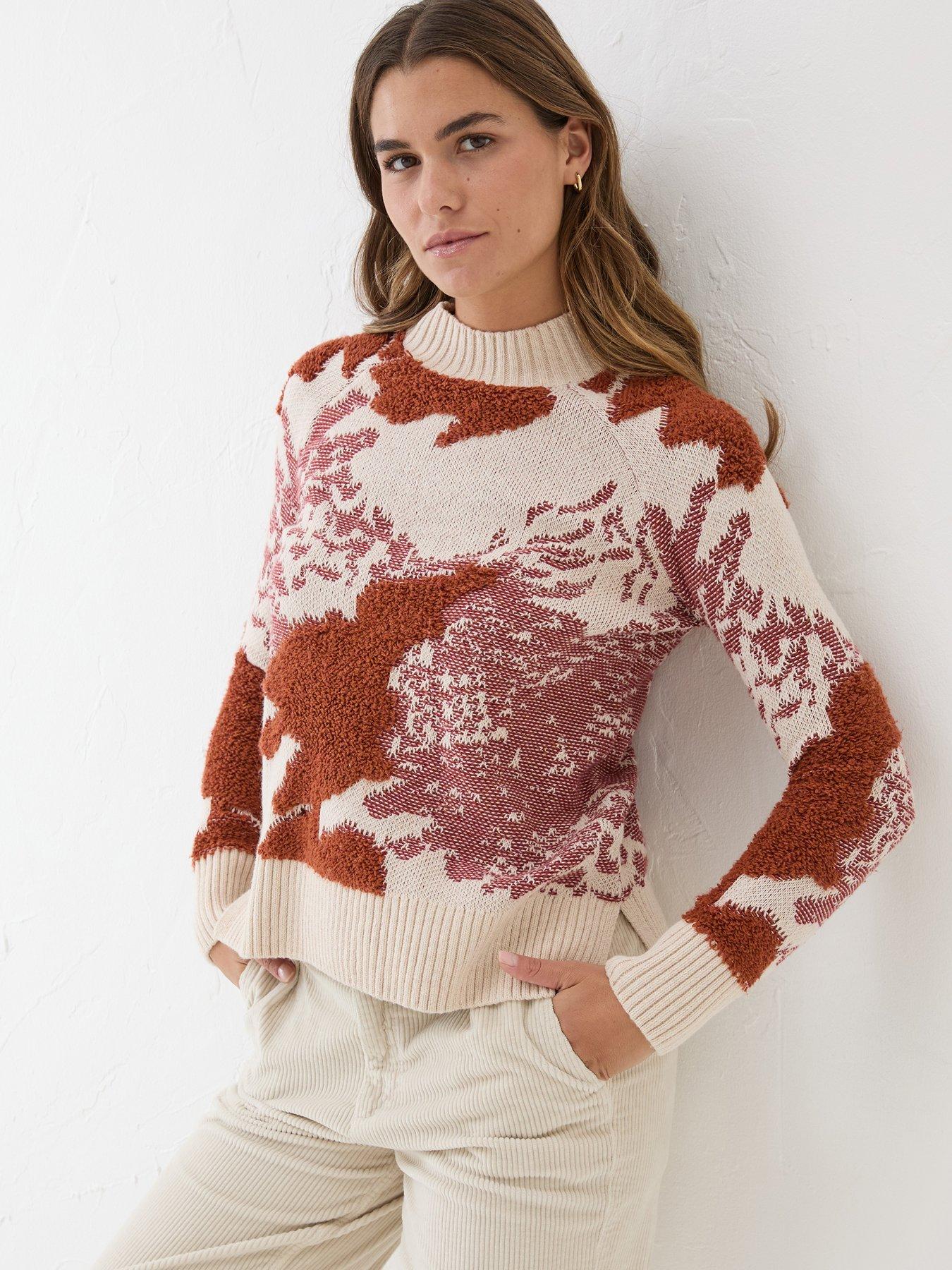 undefined Abstract Pattern Funnel Neck - Beige