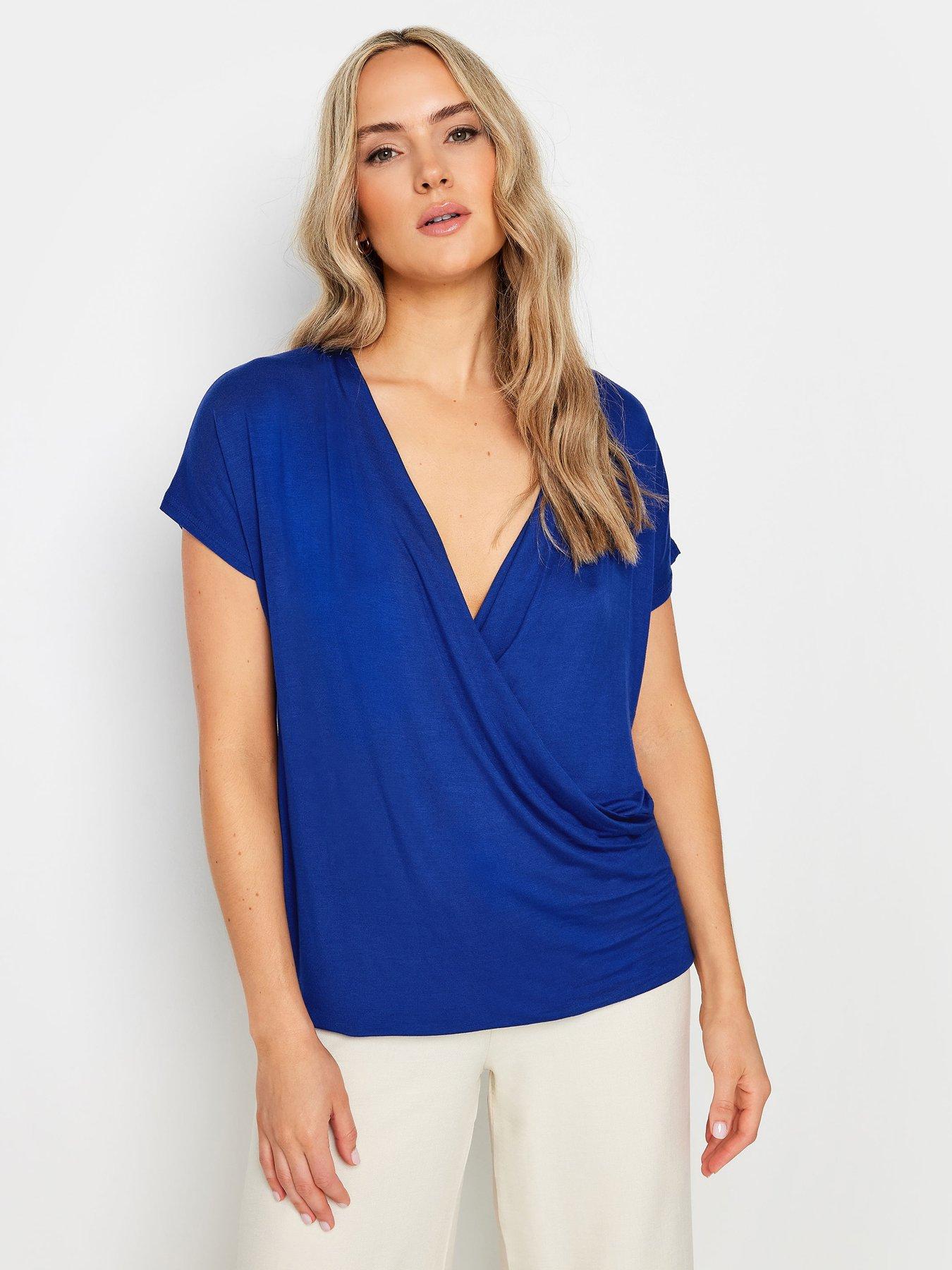 undefined Tall Short Sleeve Wrap Top - Blue