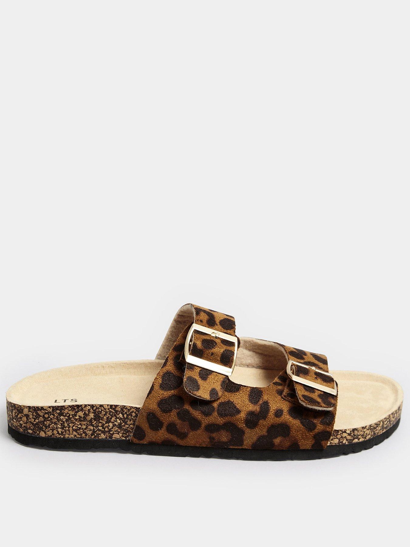 undefined Extra Wide Fit Leopard Footbed Sandals - Brown