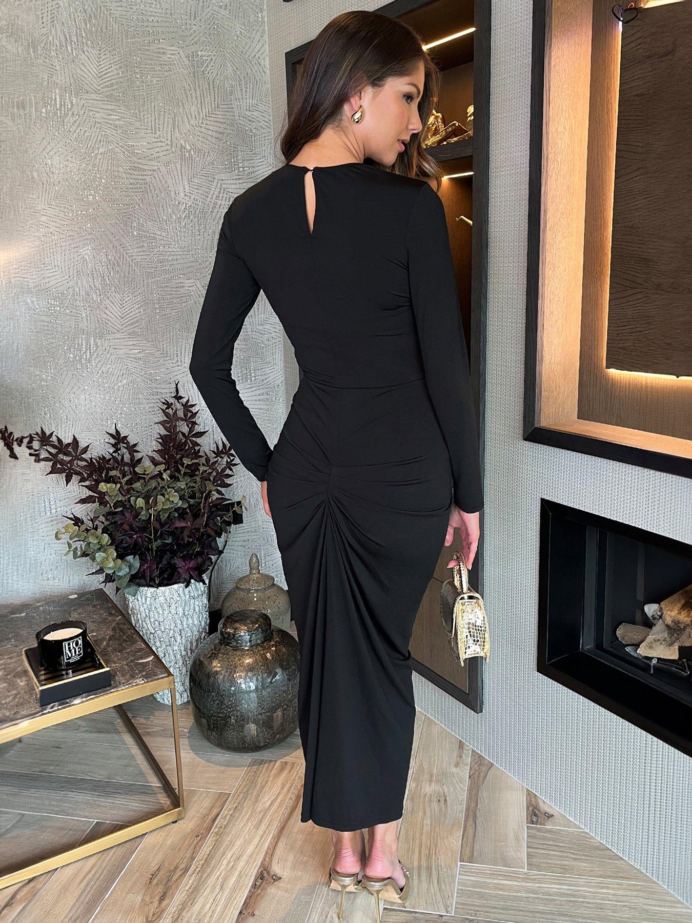 Black long sleeve midi bodycon dress online