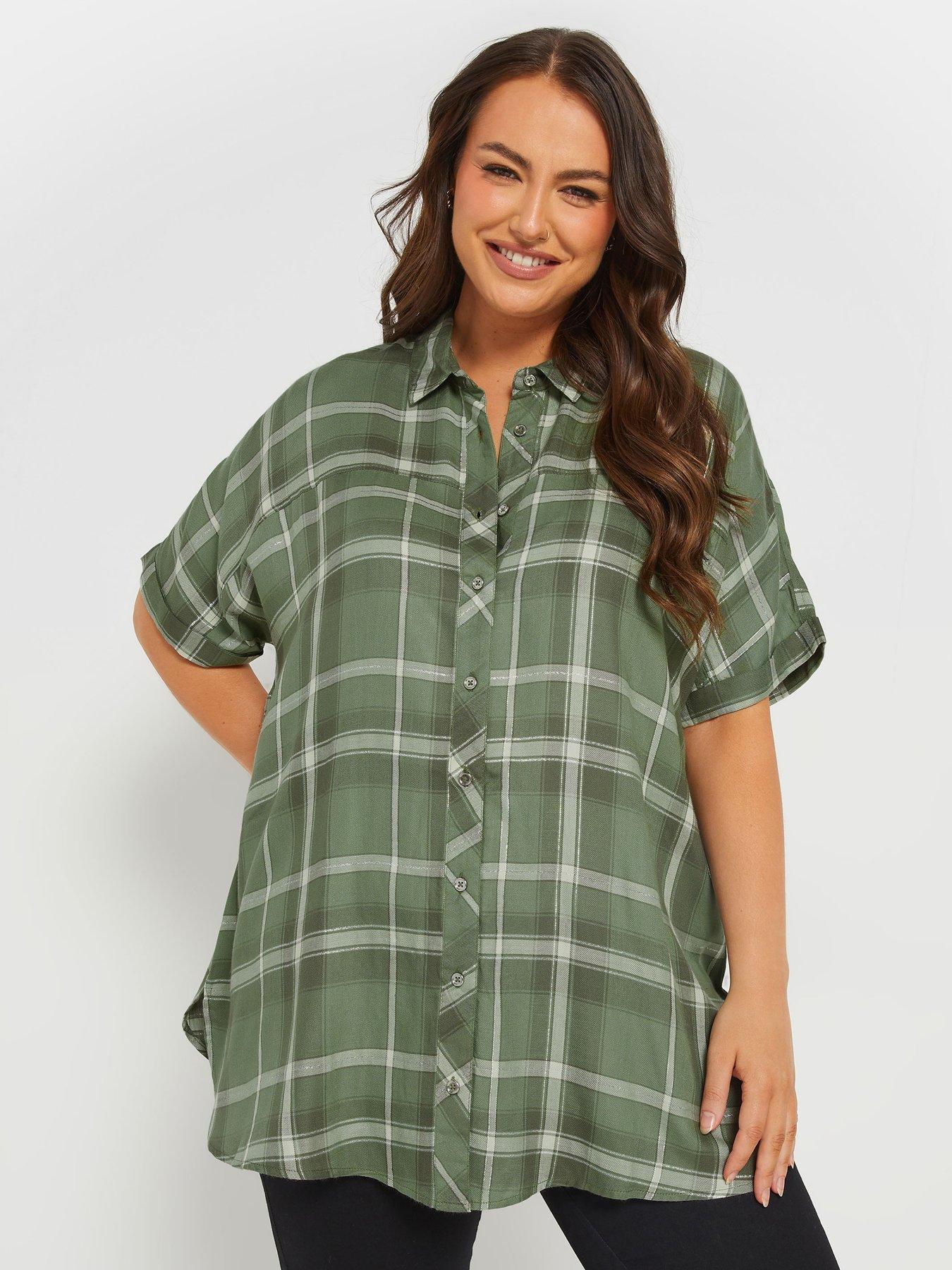 undefined Curve Short Sleeve Check Shirt - Green