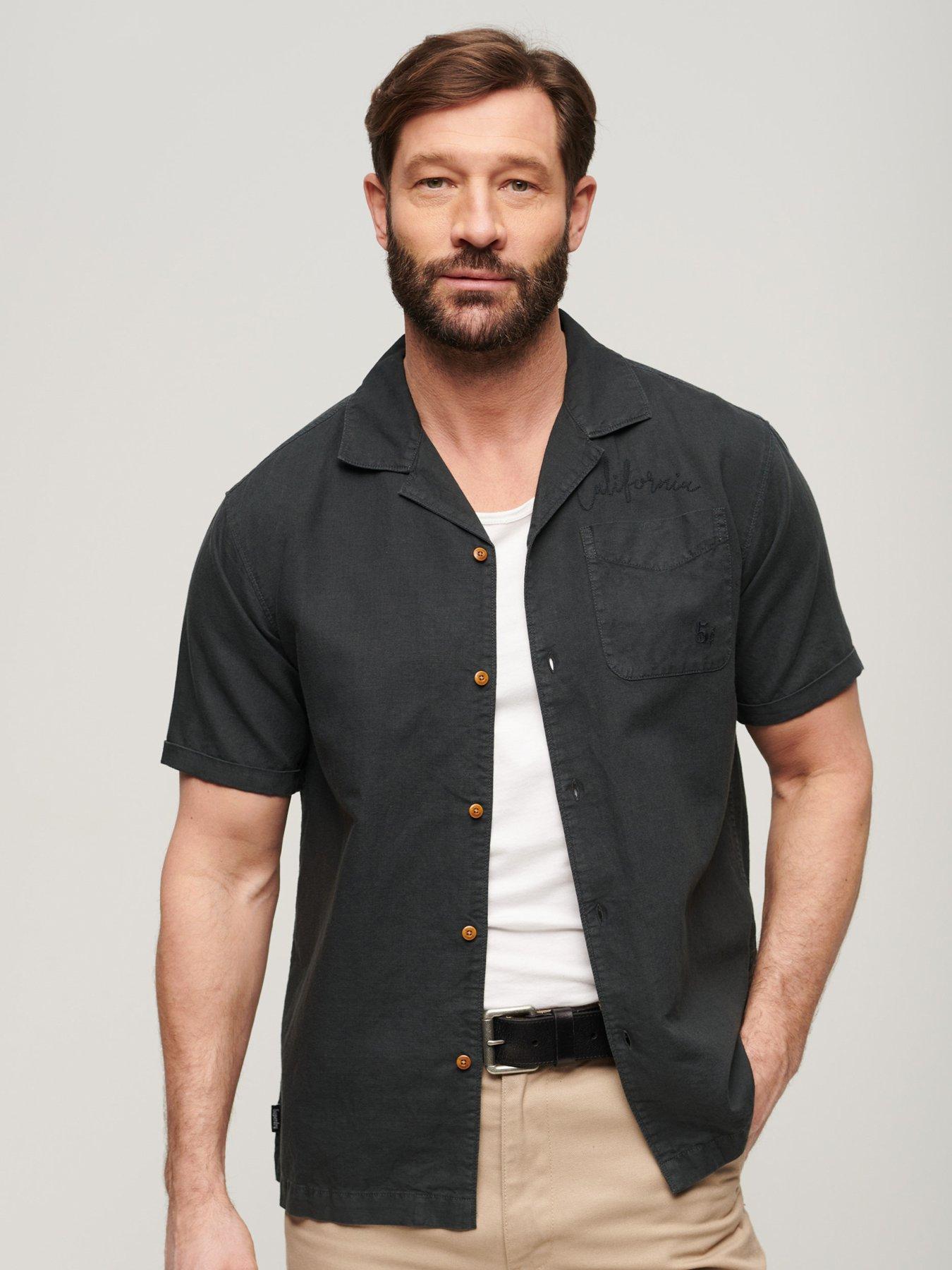superdry vintage resort collar short sleeve shirt - black