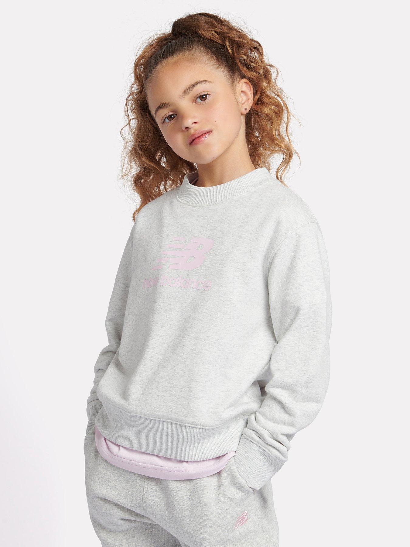 undefined Kids French Terry Stacked Logo Crew - Light Grey