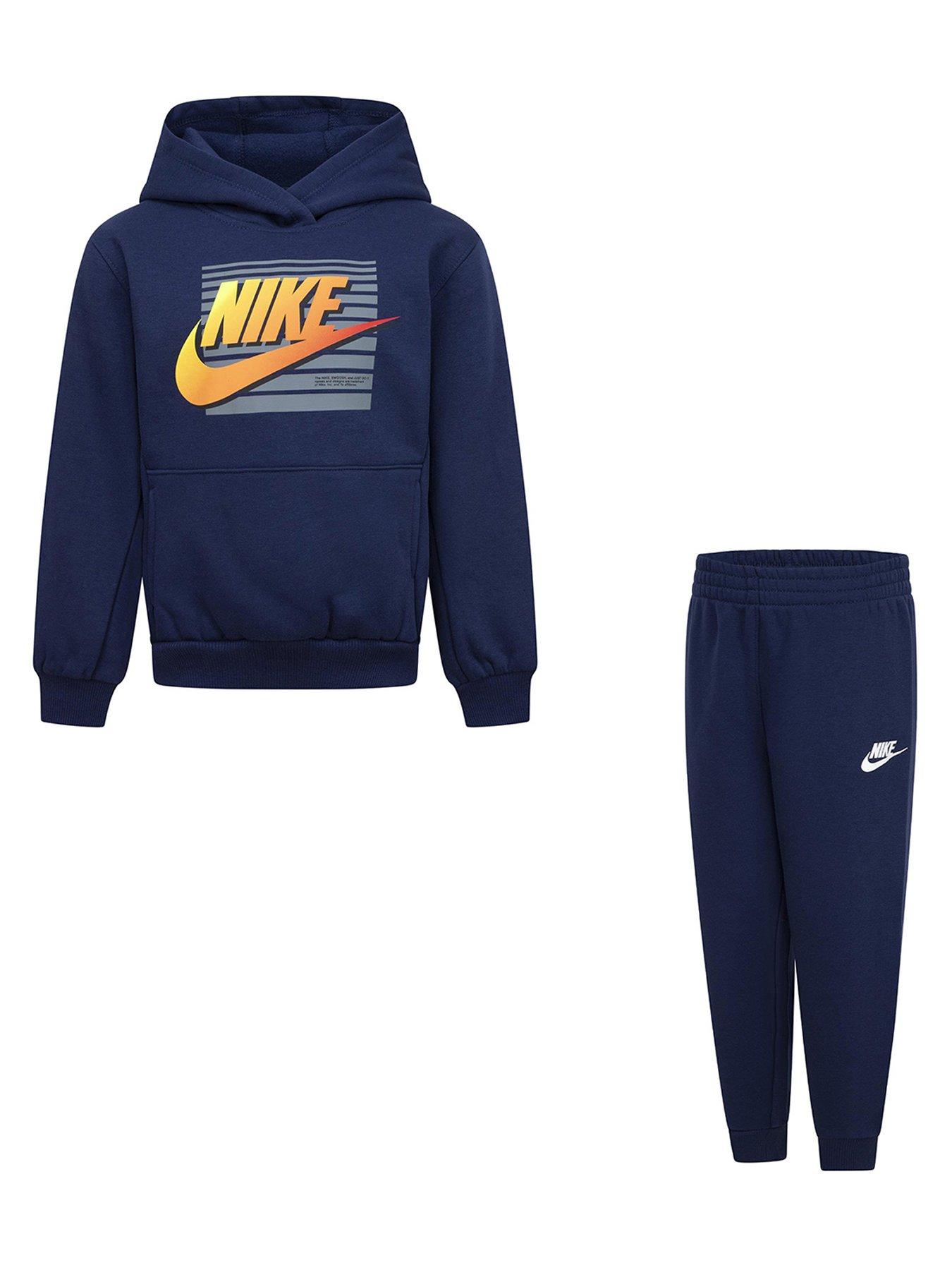 Nike Younger Boys Sportswear High Brand Read Futura Hoodie Pant Set Dark Grey Very