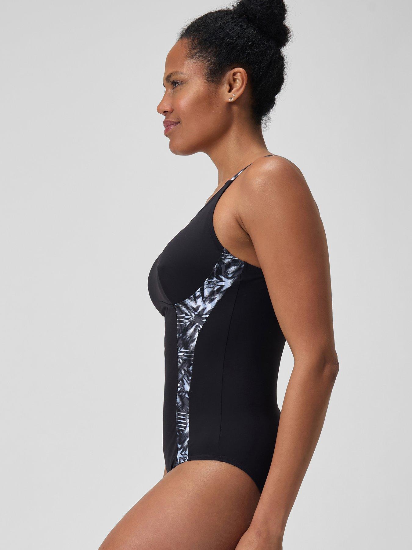 Image 4 of 6 of Speedo Womens Shaping Printed Splice Swimsuit - Black