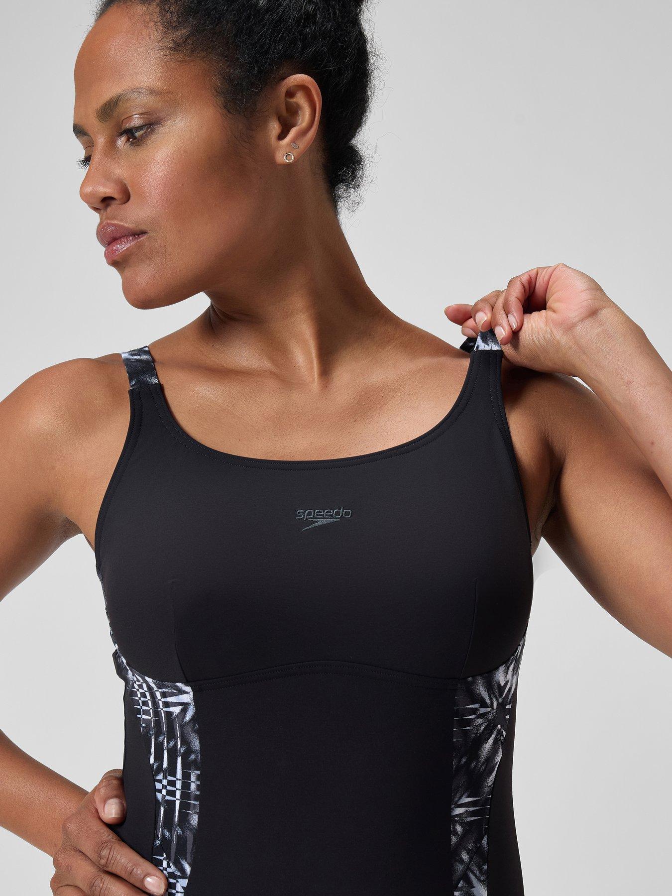 Image 5 of 6 of Speedo Womens Shaping Printed Splice Swimsuit - Black
