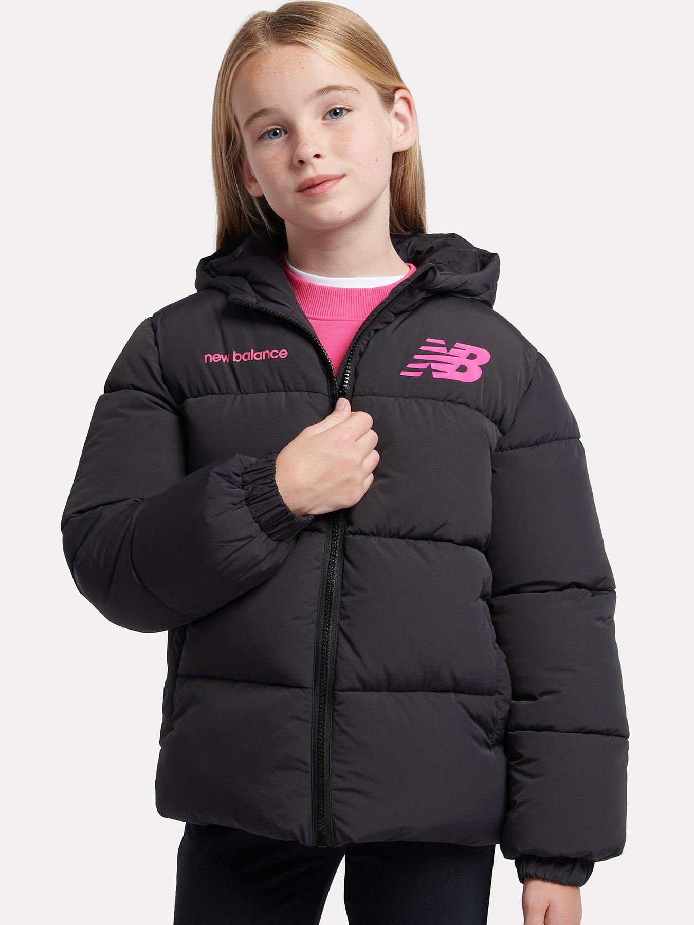 Kids Wide Baffle Graphic Logo Quilted Coat Black