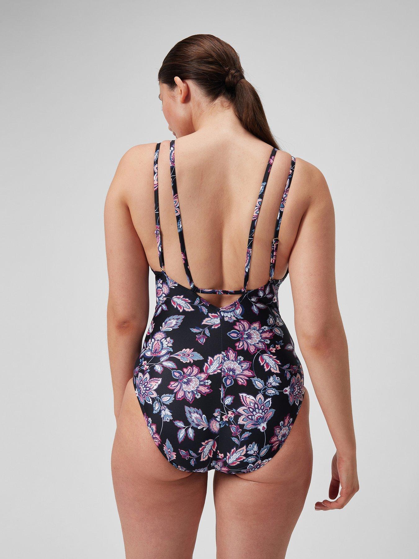 Image 2 of 6 of Speedo Womens Shaping Printed Strappy 1 Piece - Black