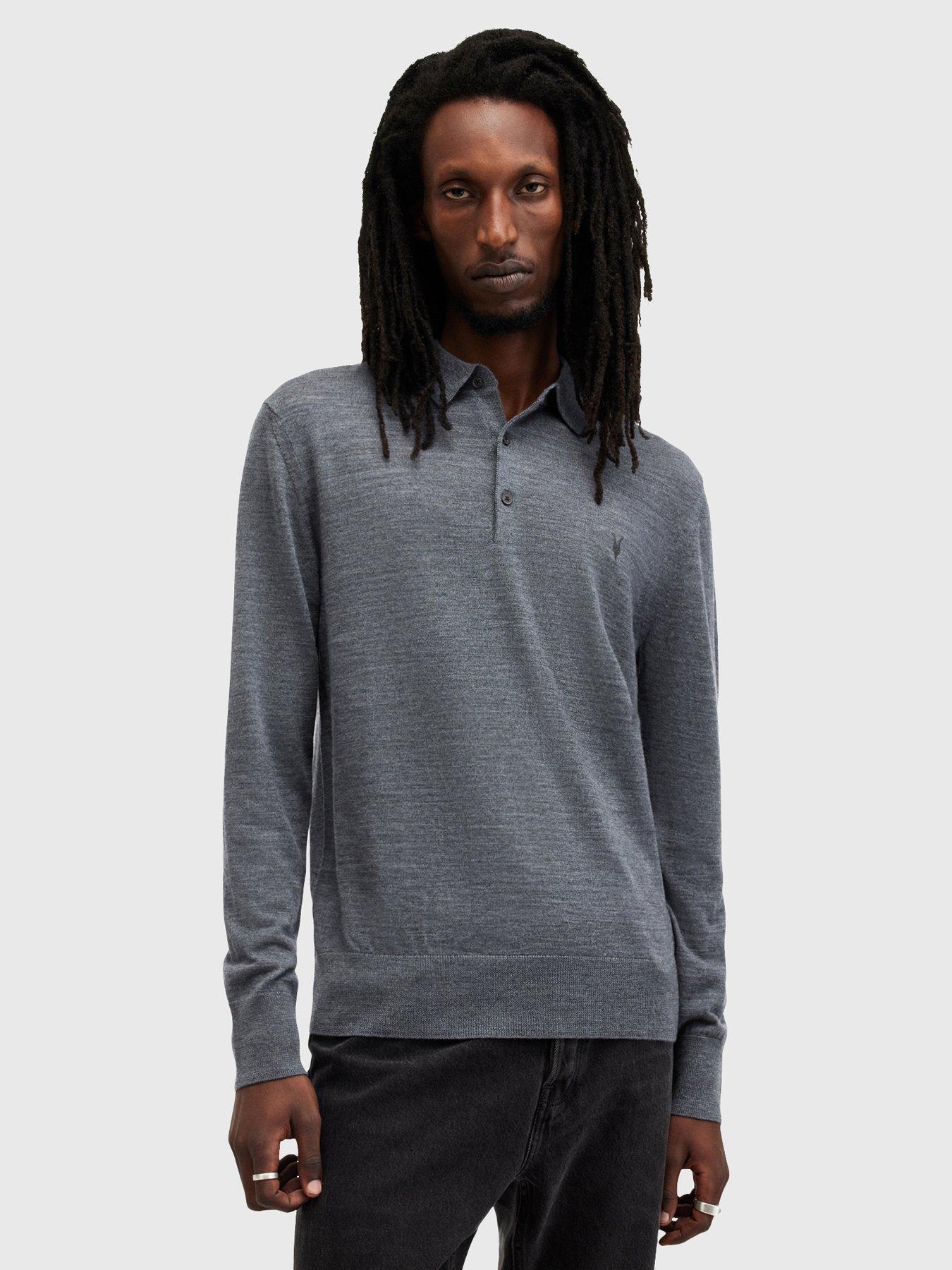 undefined Mode Merino Long Sleeve Knitted Polo - Blue