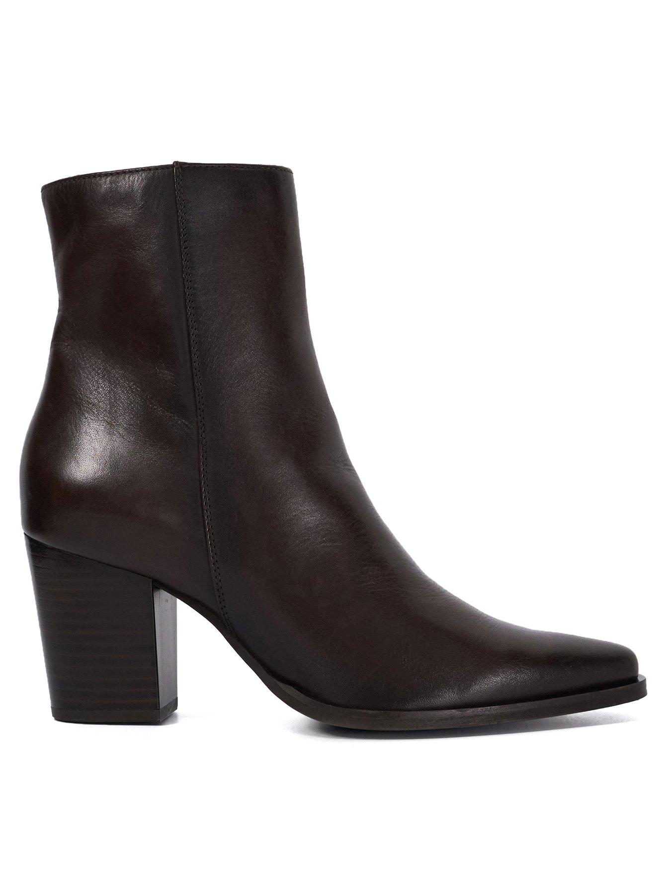 undefined Paxten Leather Heeled Ankle Boot - Brown