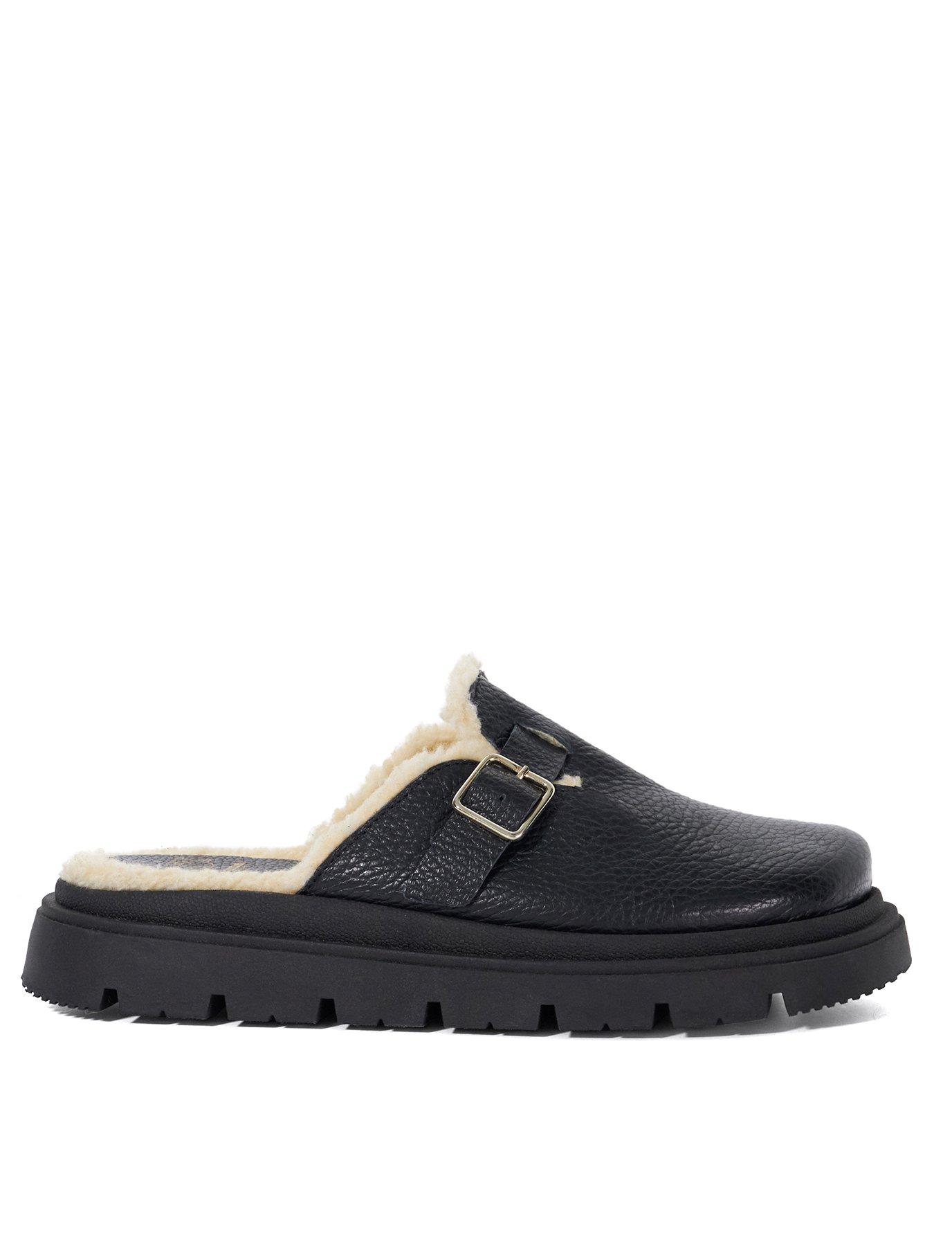 Dune London Gene Leather Faux Shearling Lined Clogs - Black
