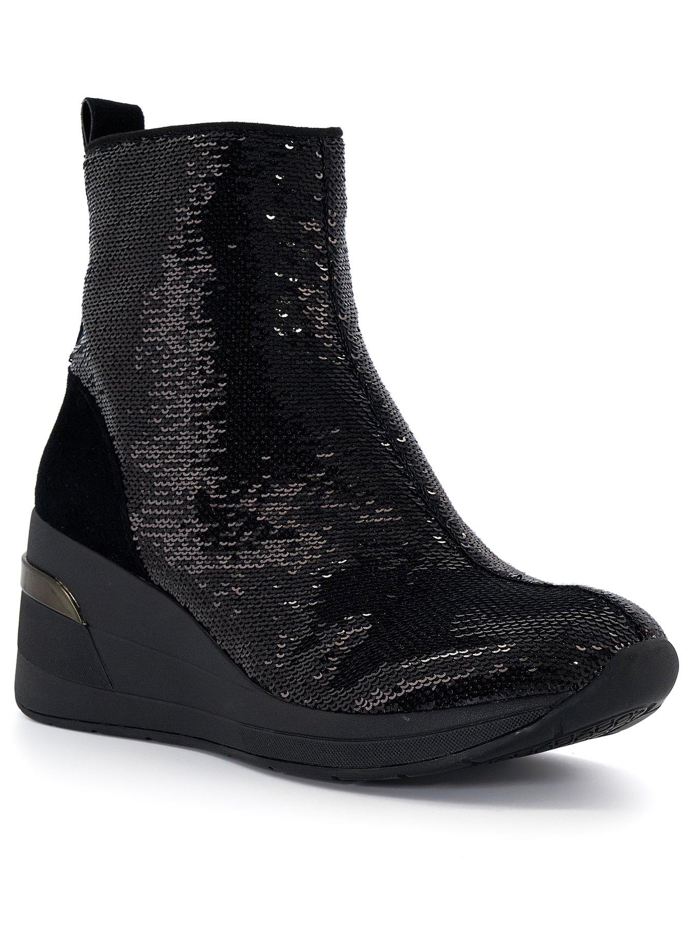 Dune London Effective Sequined Wedge-Heeled Trainers Black Very
