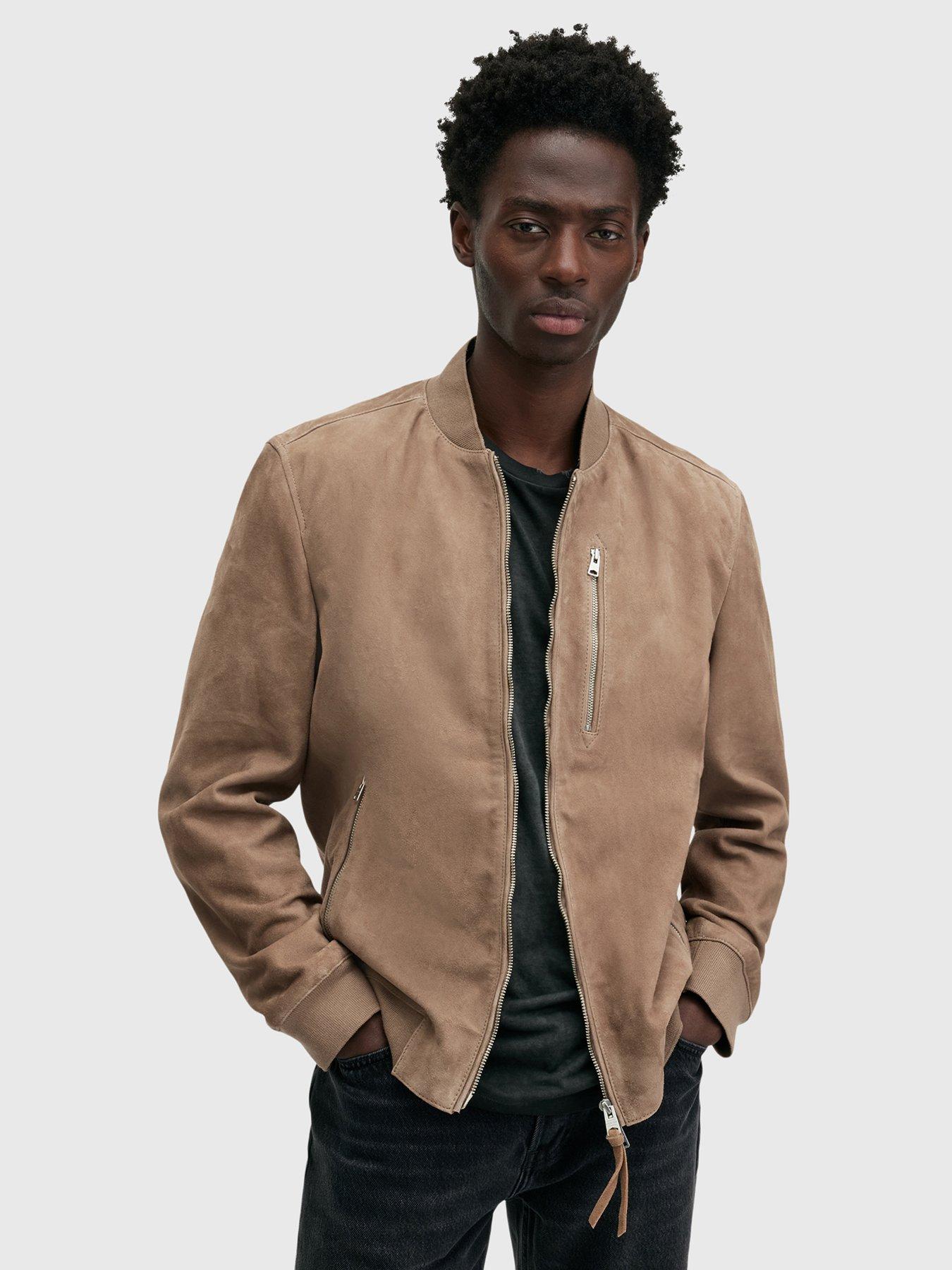 AllSaints Kemble Suede Bomber Jacket Light Brown Very