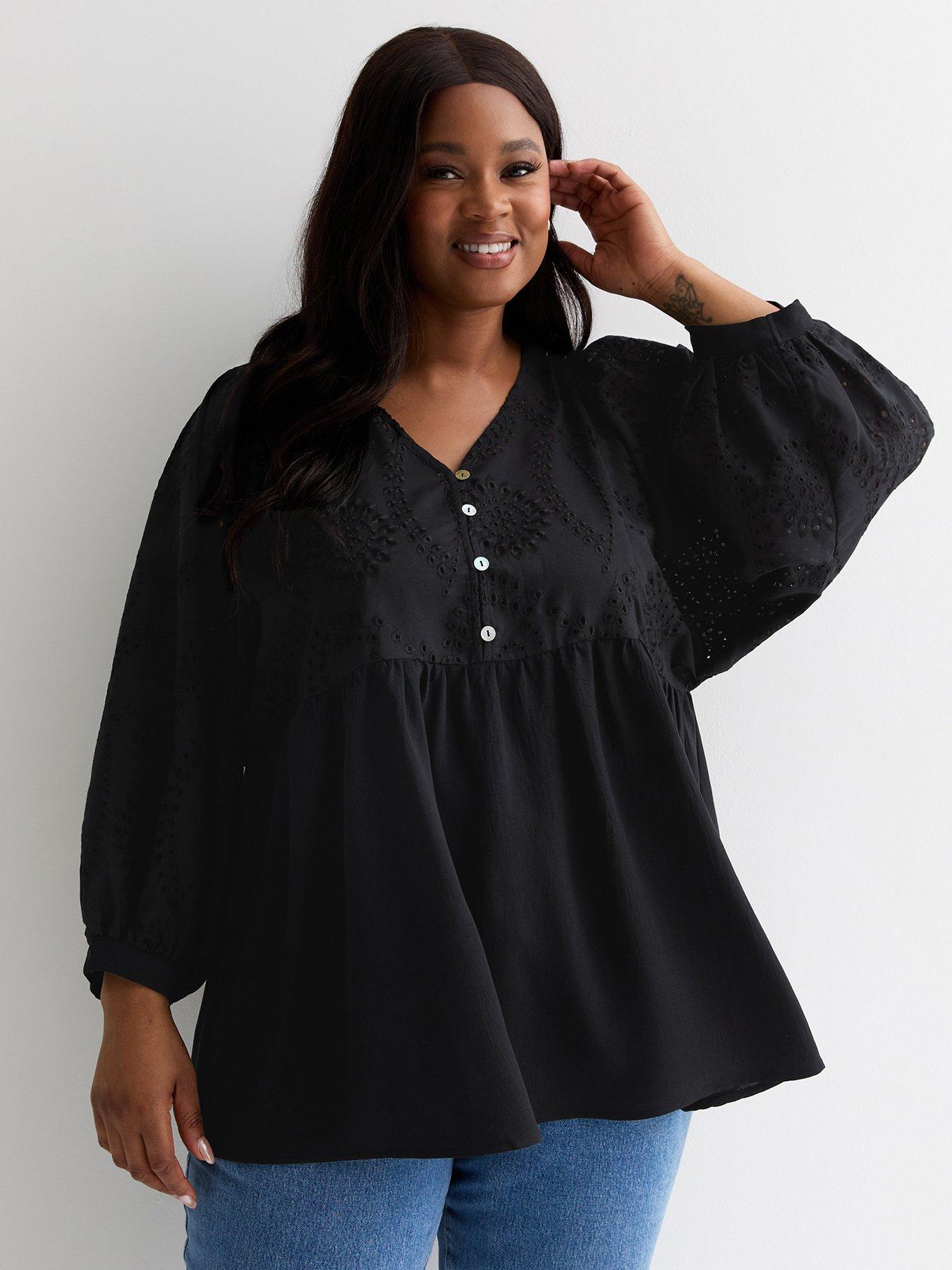 New Look X Broderie Peplum Blouse Black Very