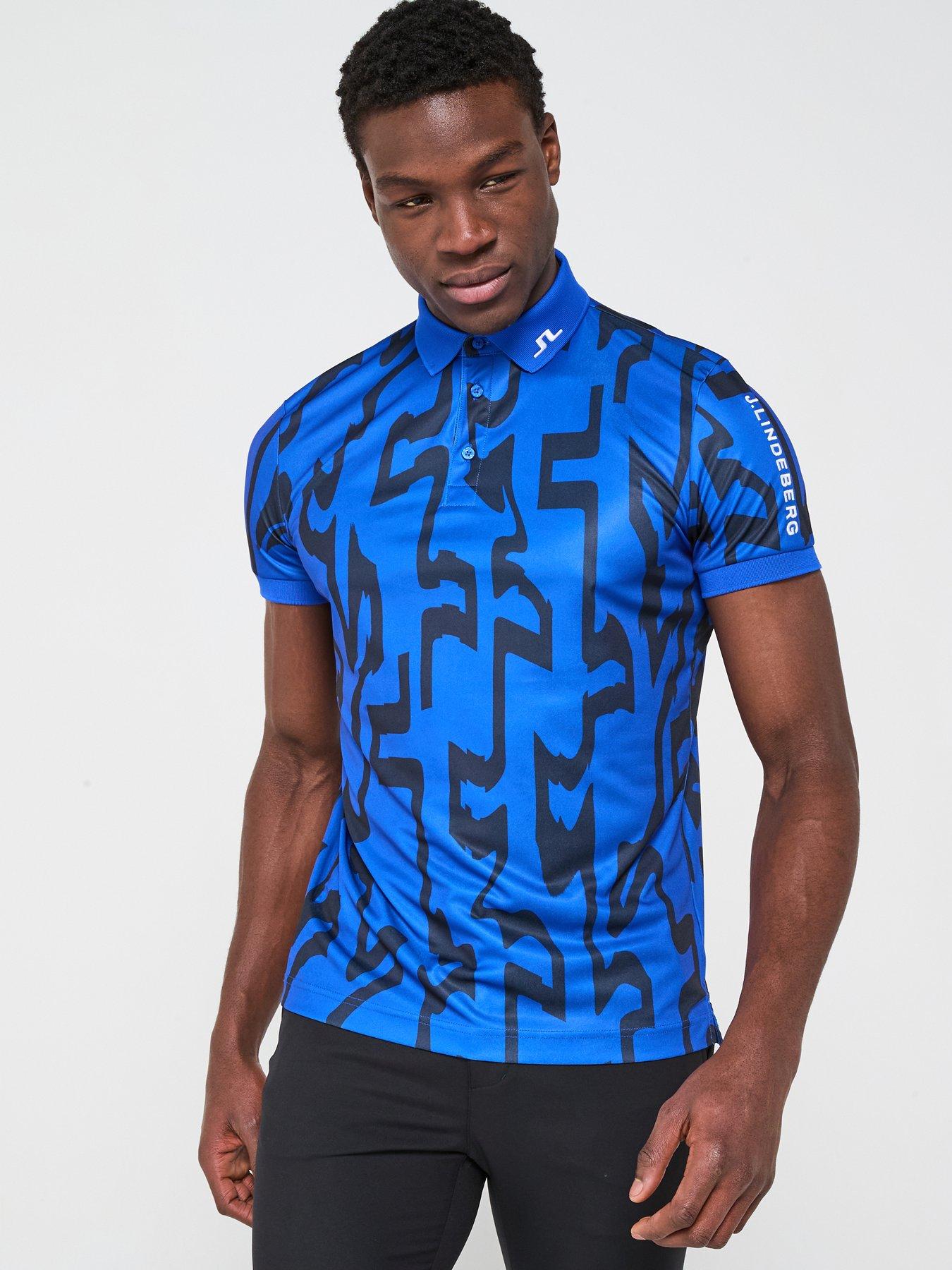 Image 1 of 6 of J LINDEBERG Mens Golf Tour Tech Reg Fit Print Polo - Blue