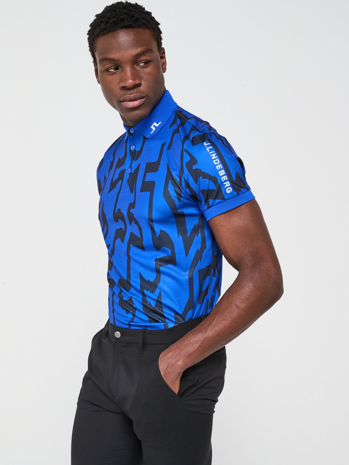 Image 5 of 6 of J LINDEBERG Mens Golf Tour Tech Reg Fit Print Polo - Blue