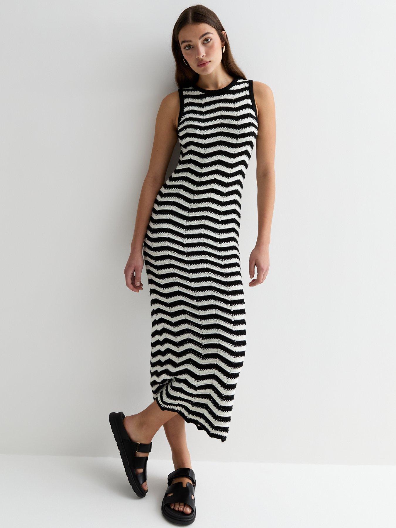 New Look Black Stripe Knit Sleeveless Bodycon Maxi Dress | Very.co.uk