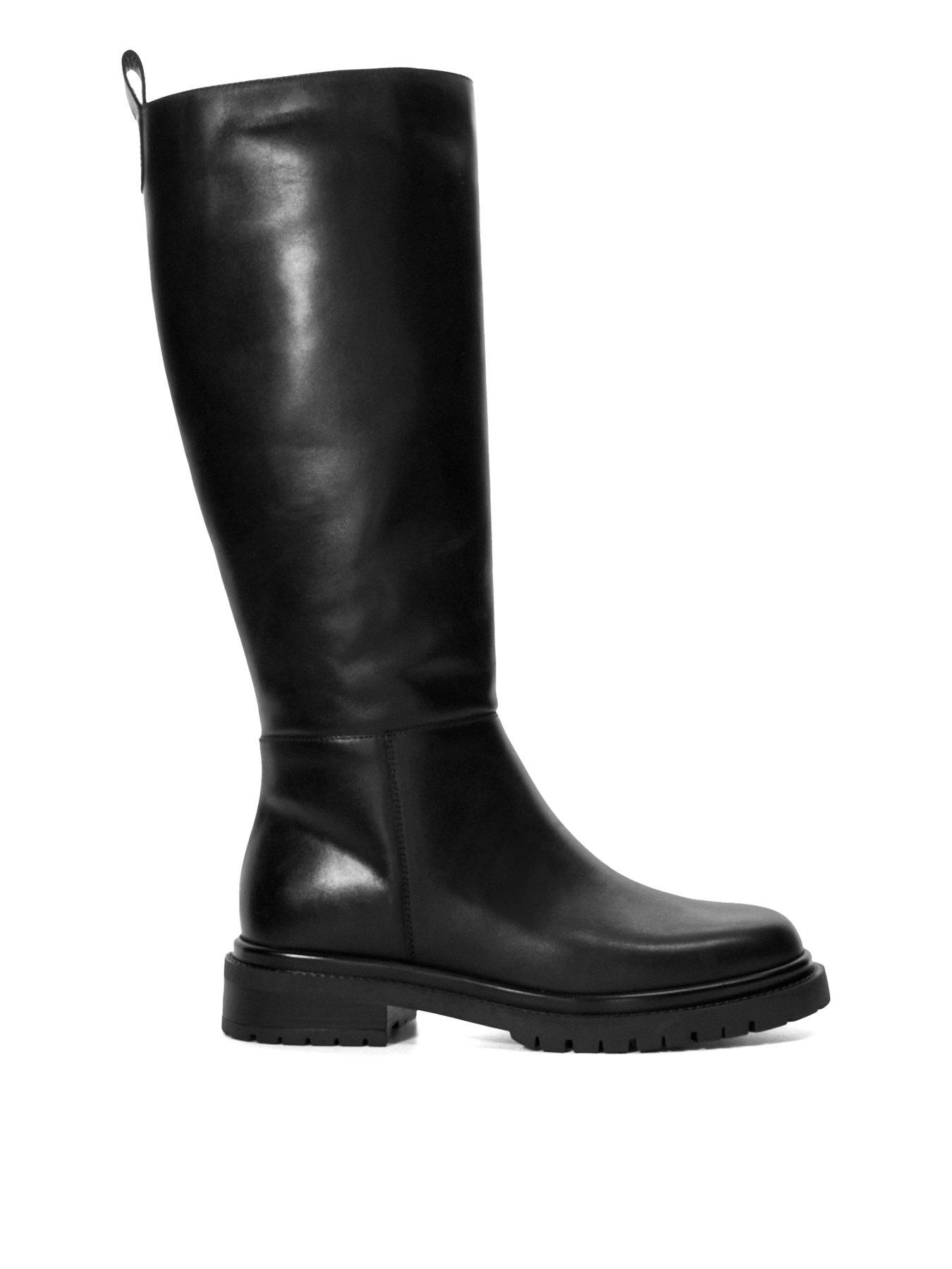 undefined Tilings Leather Chunky Knee High Boot - Black