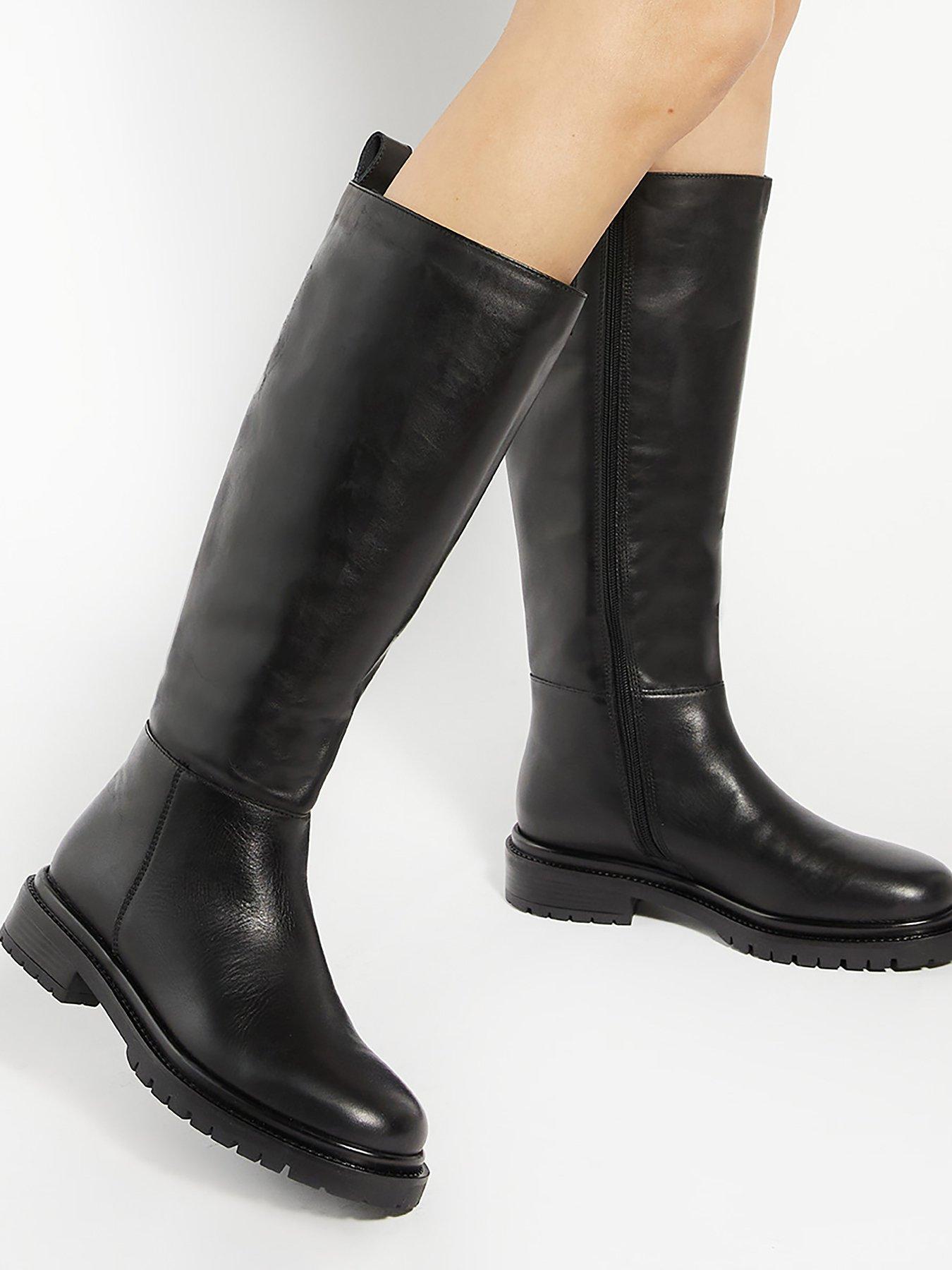 Dune London Tilings Leather Chunky Knee High Boot Black Very