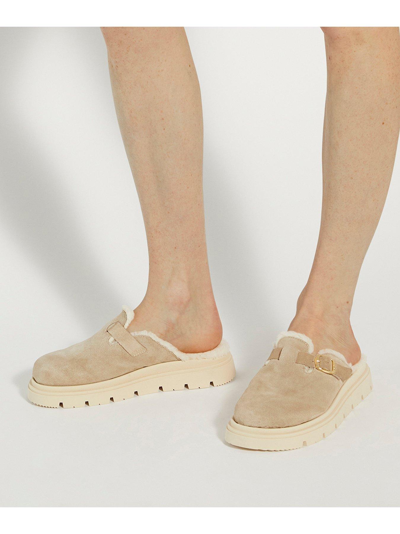 Dune London Gene Leather Faux Shearling Lined Clogs Sand Very