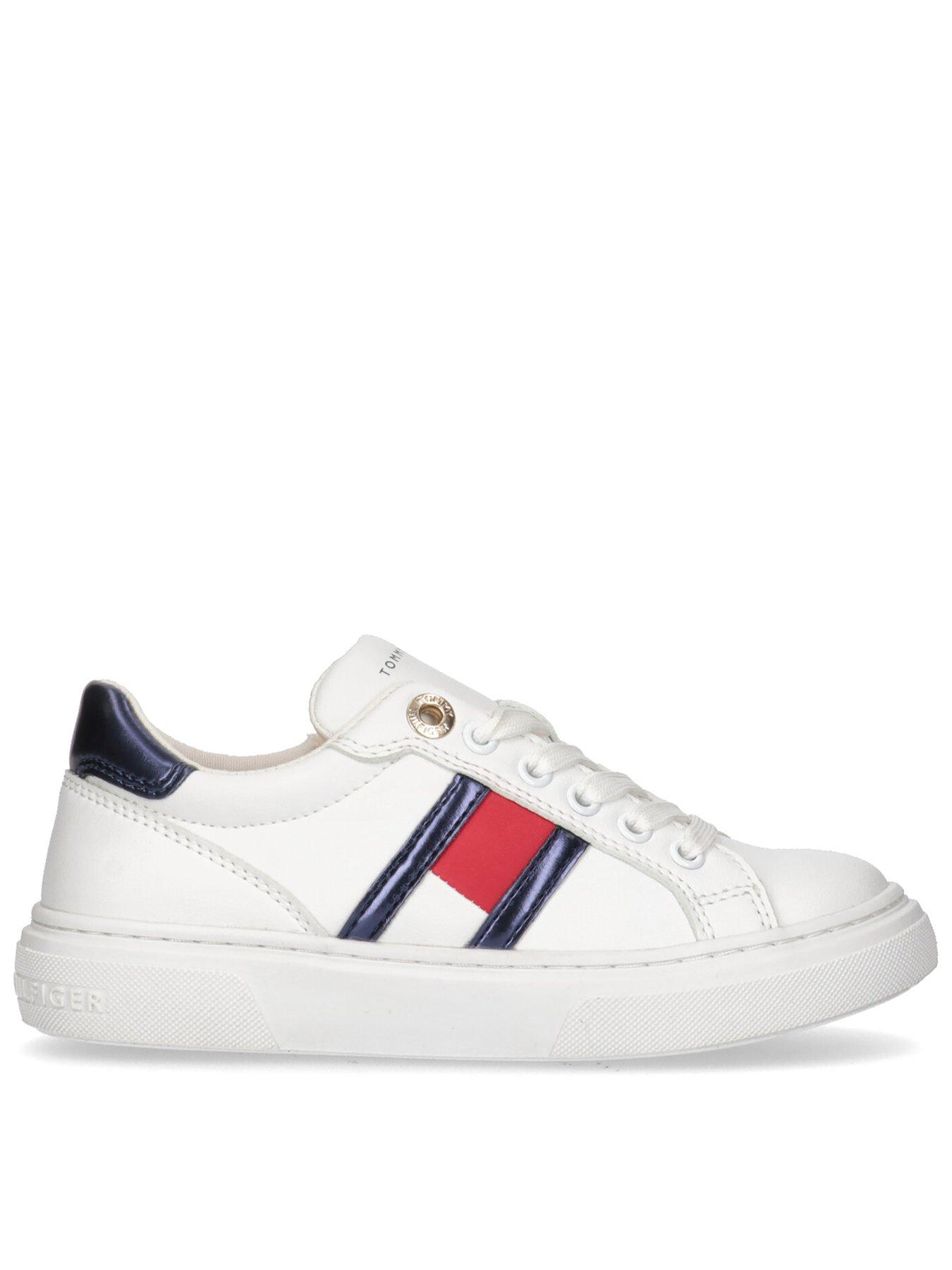 Tommy Hilfiger Girls Daphne Flag Low Cut Lace-up Trainer - White, White, Size 3.5 Older