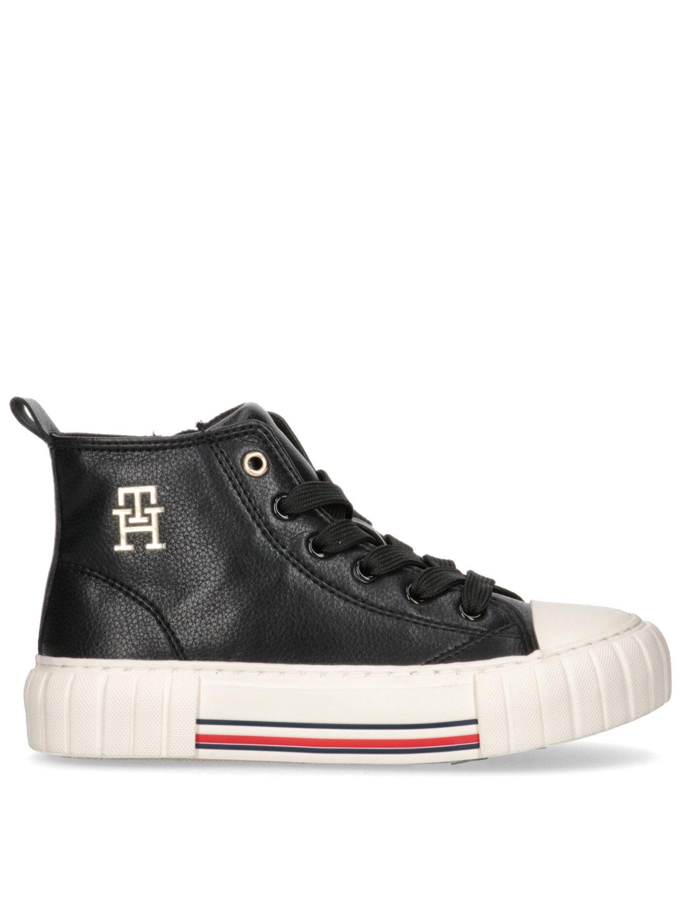 Tommy Hilfiger Girls High Top Lace up Sneaker Black Very