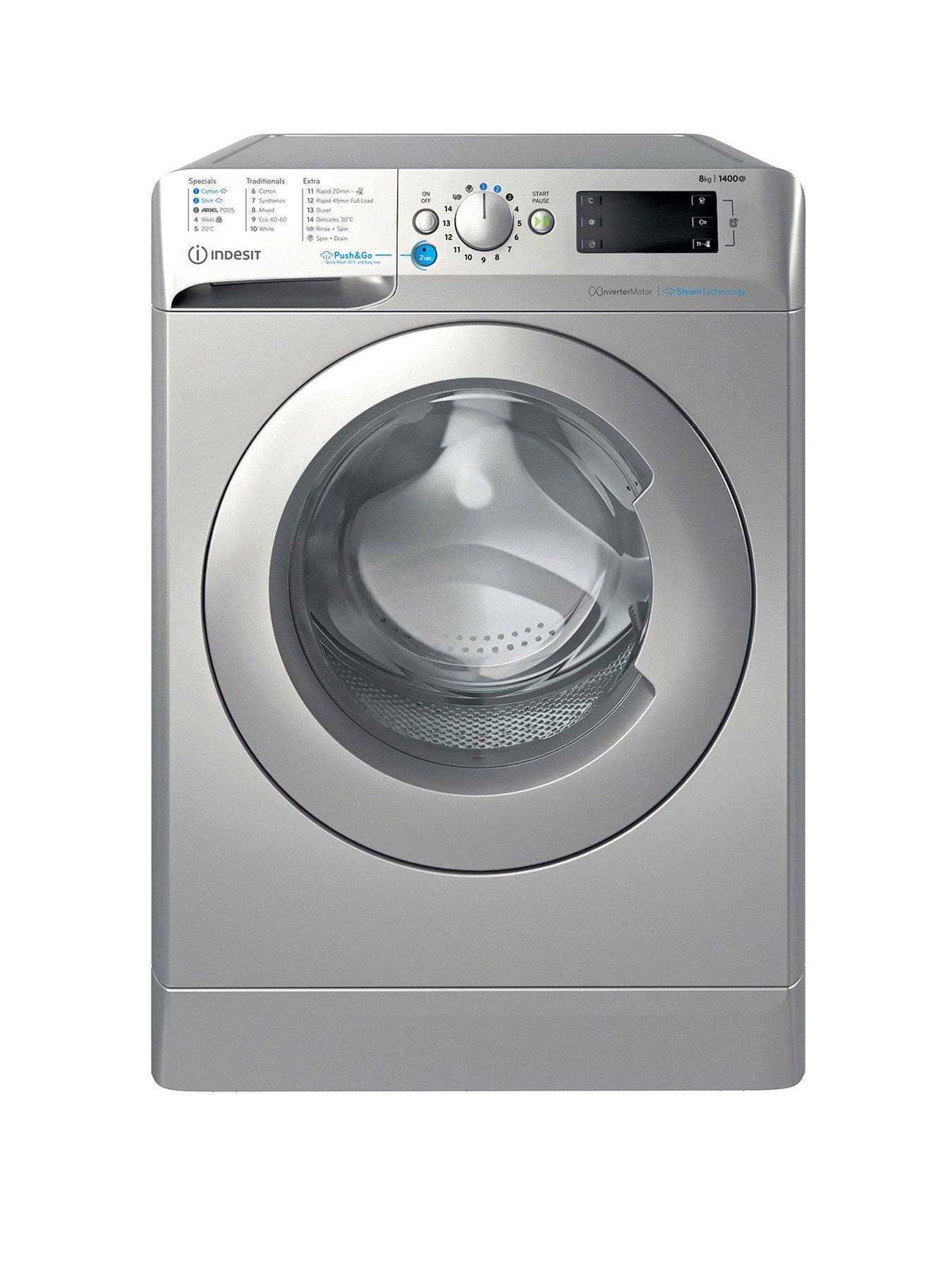 Image 1 of 6 of Indesit Innex Steam Push&amp;Go BWE81496XSVUK 8kg Load, 1400 Spin Washing Machine - Silver