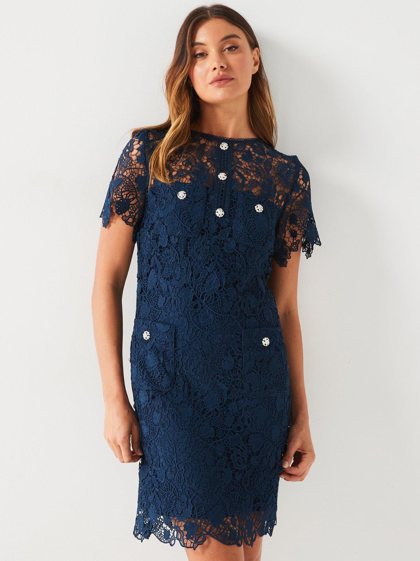 undefined Guipure Lace Mini Shift Dress - Navy
