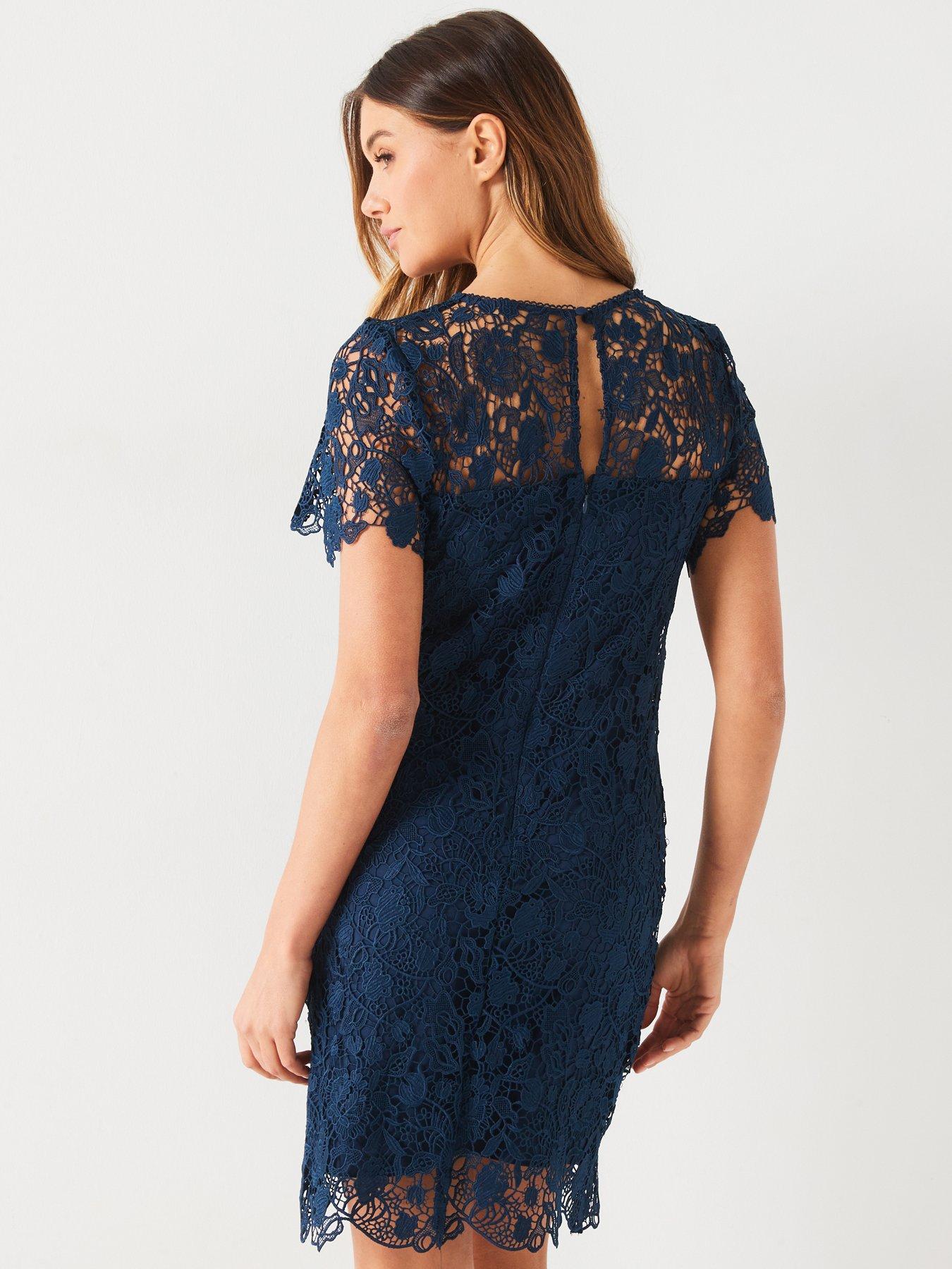 Navy Blue Lace Cocktail Dresses Uk V By Very Guipure Lace Mini