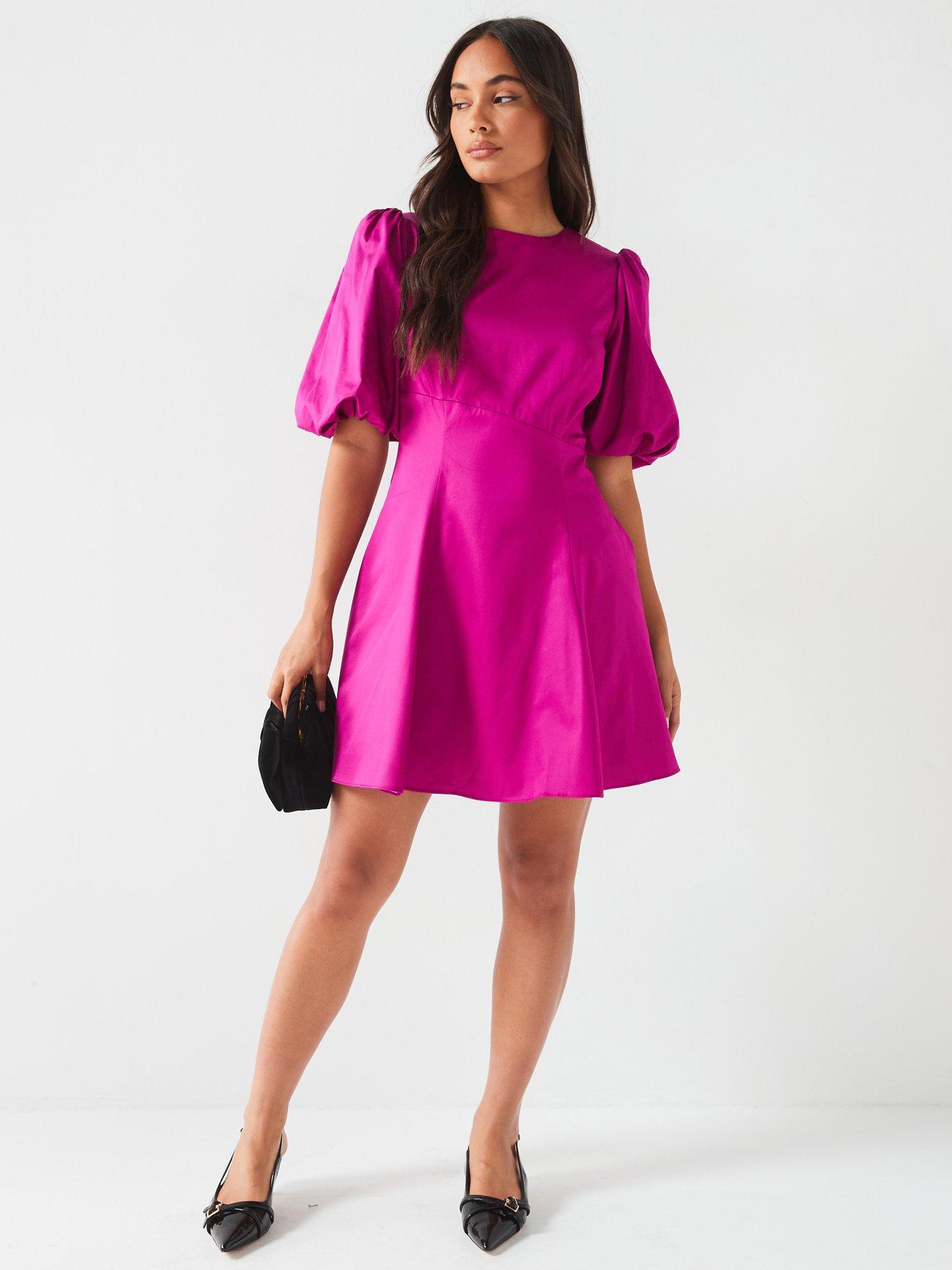 V by Very X Carol Byrne Puff Sleeve Skater Mini Dress Pink Very