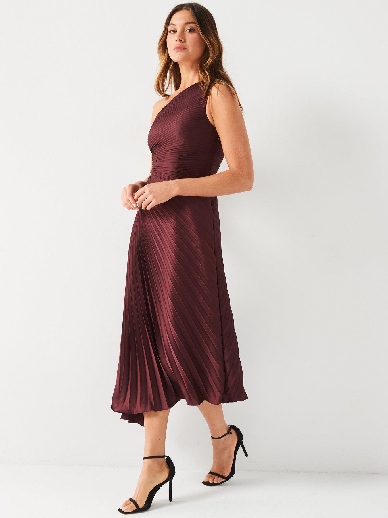 Pleated satin midi dress hotsell