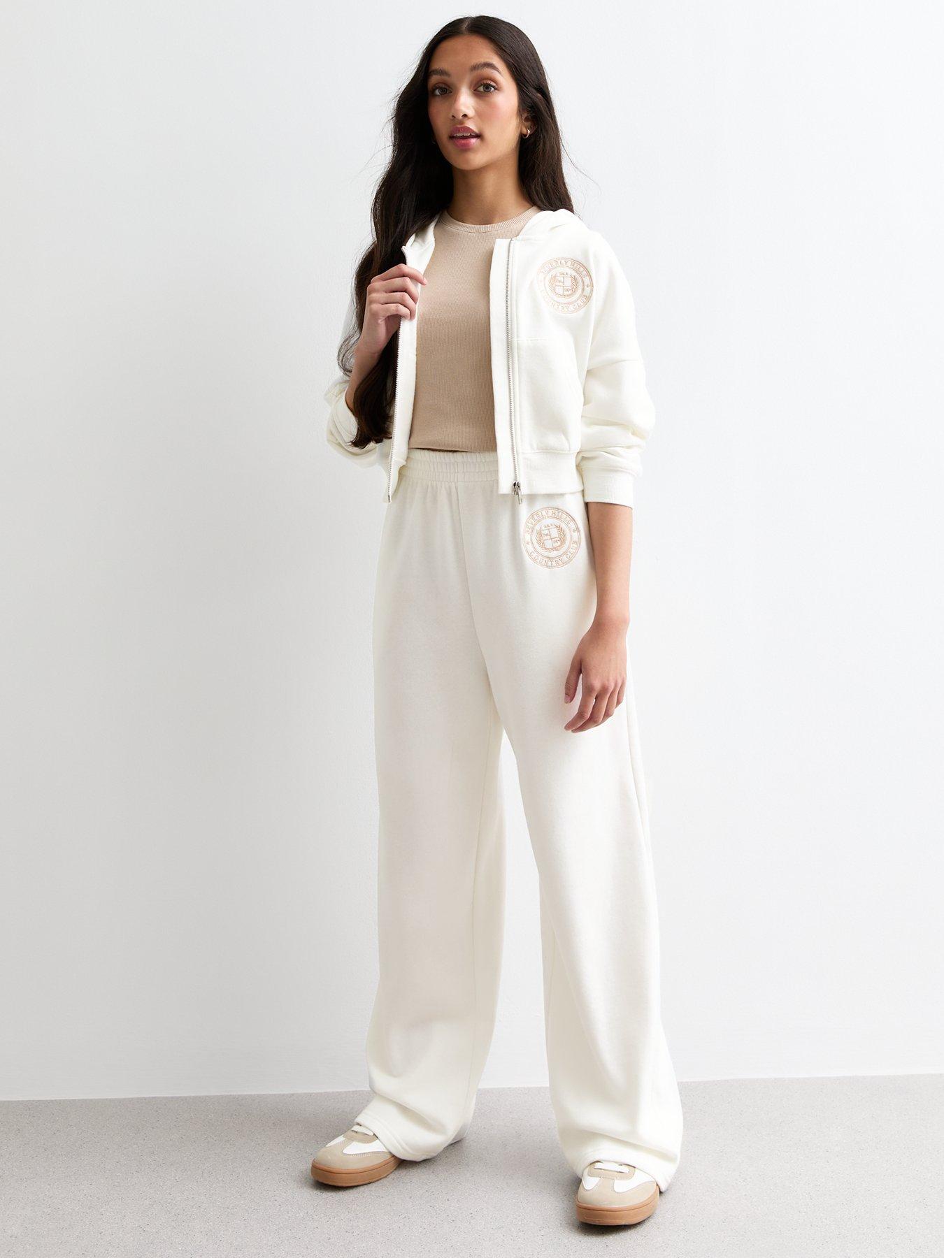Girls Cream Beverly Hills Wide Leg Joggers
