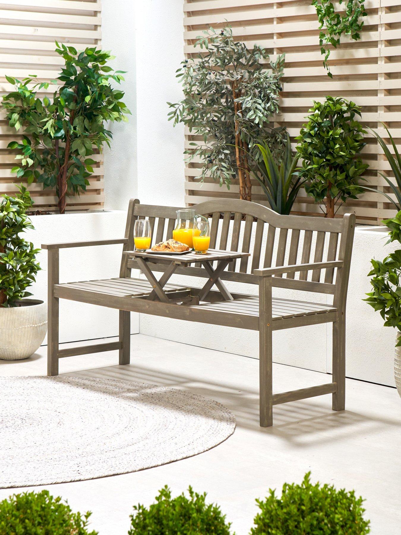 Pacific Lifestyle Richmond Antique Grey Outdoor Bench with Pop Up Table