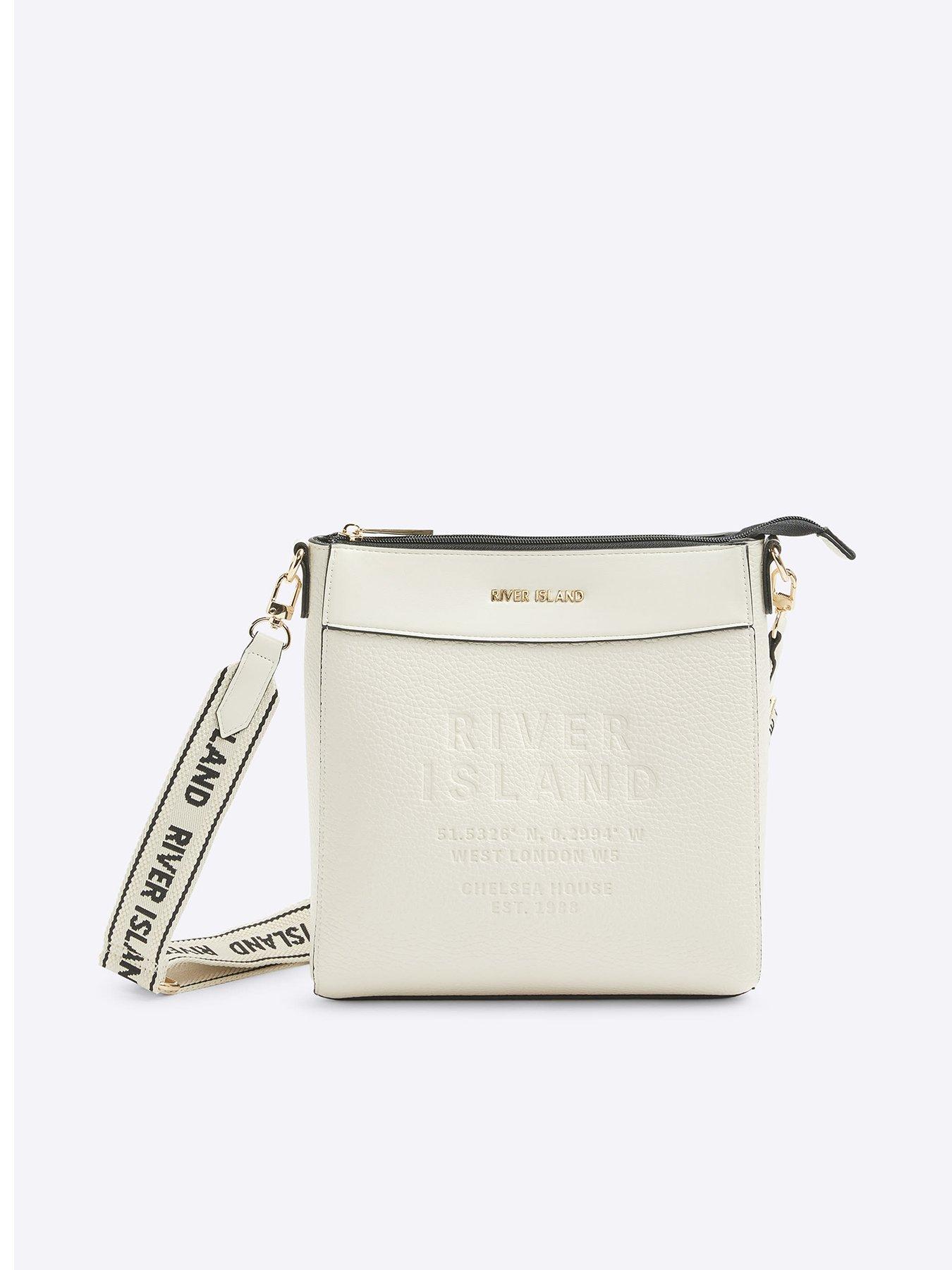 Image 1 of 5 of River Island Debossed Messenger Bag - Cream