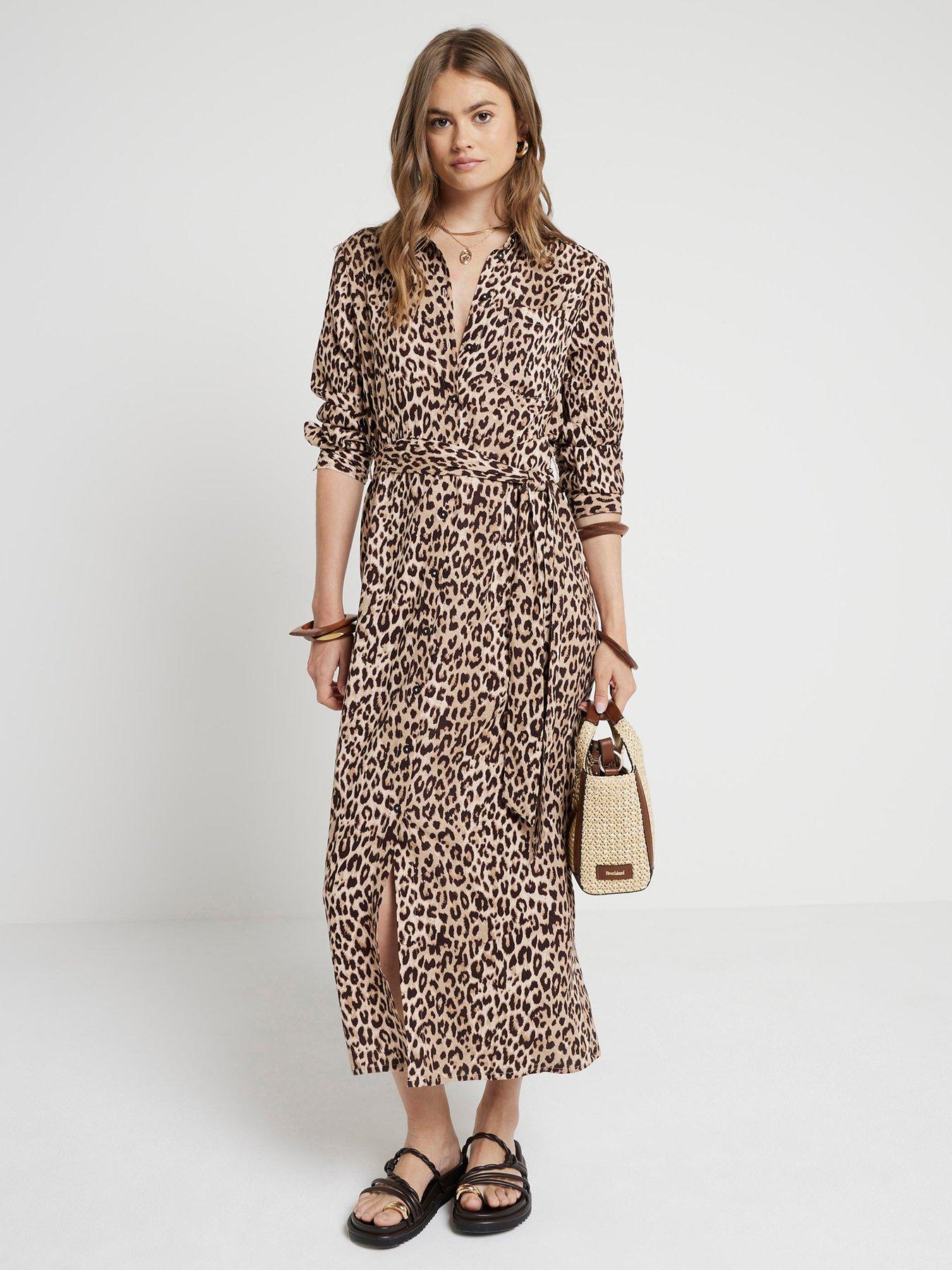 River Island Animal Print Midi Dress Light Beige Very
