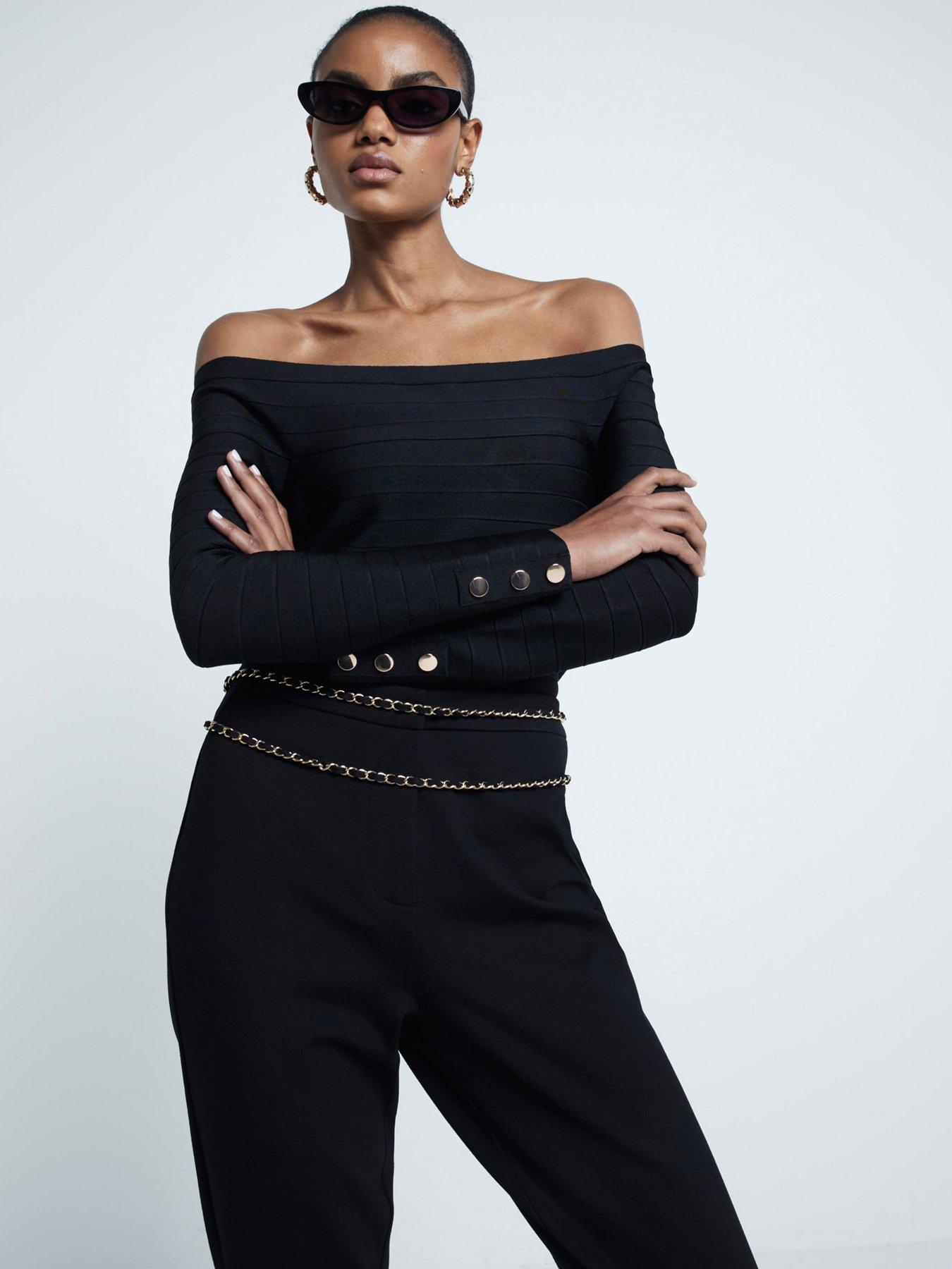 undefined Knitted Bardot Top - Black
