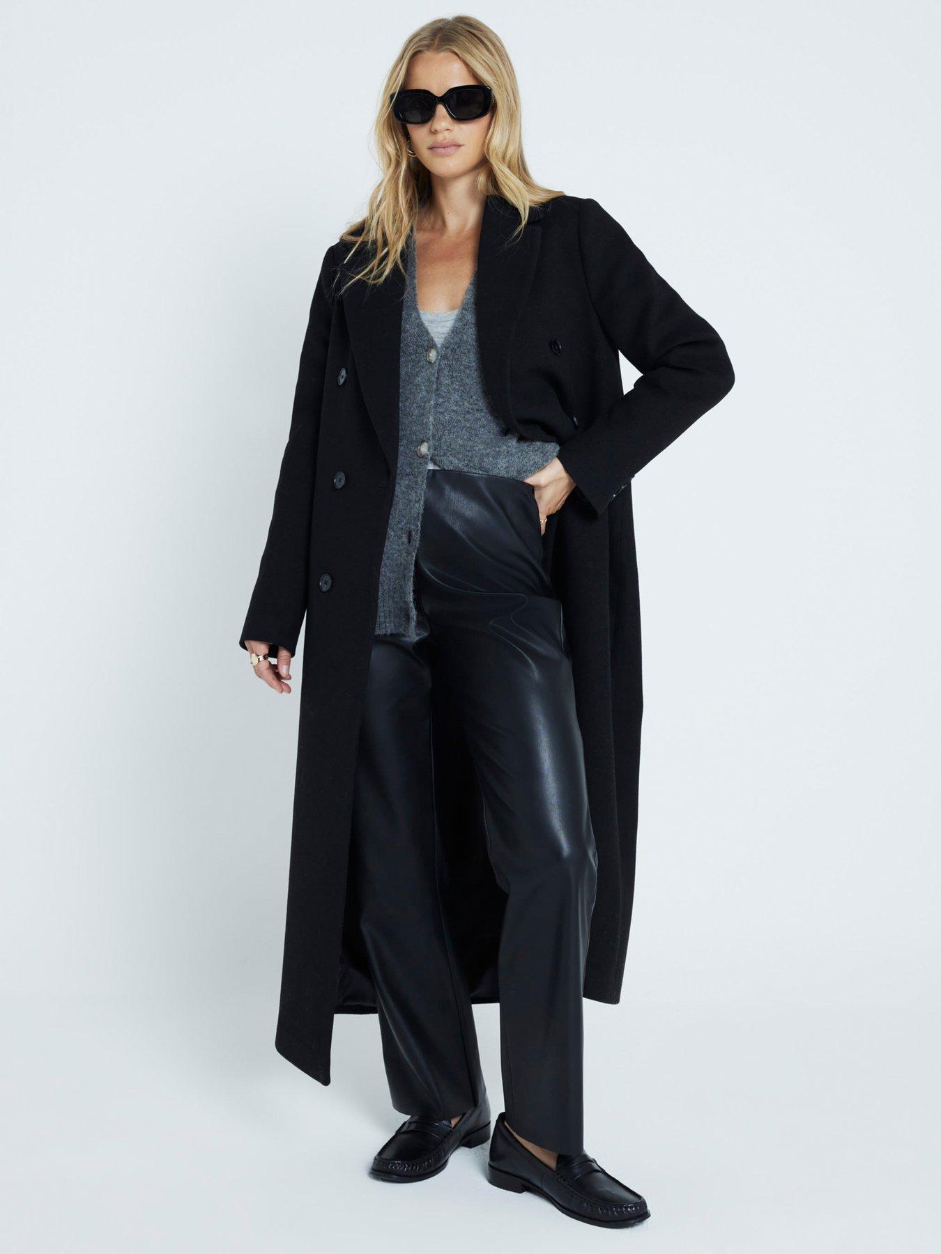 undefined Faux Leather Pull On Straight Trouser - Black