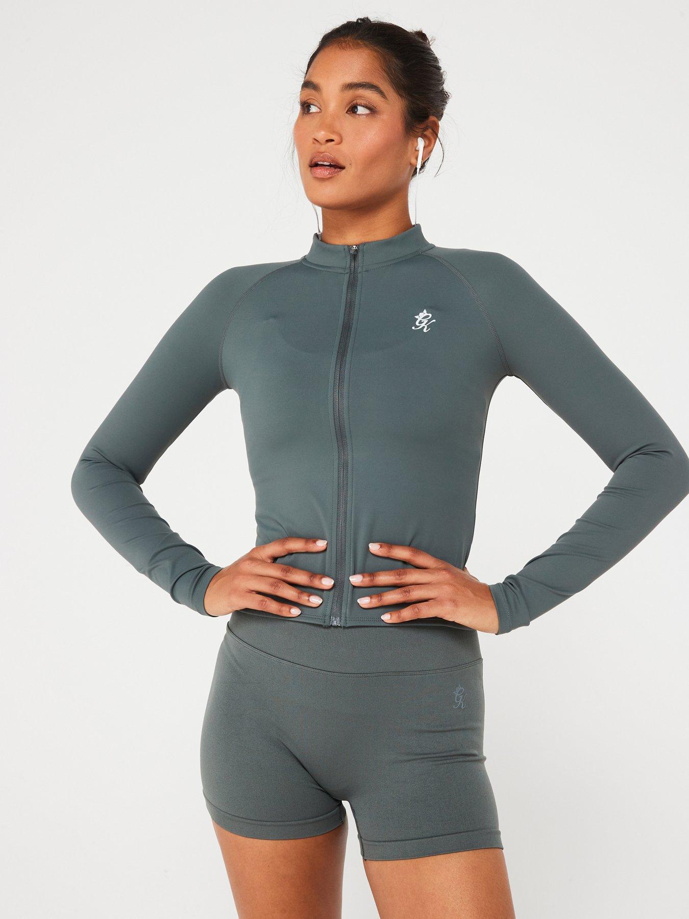 Image 1 of 4 of Gym King Womens 365 Full Zip Funnel Top - Green Smoke