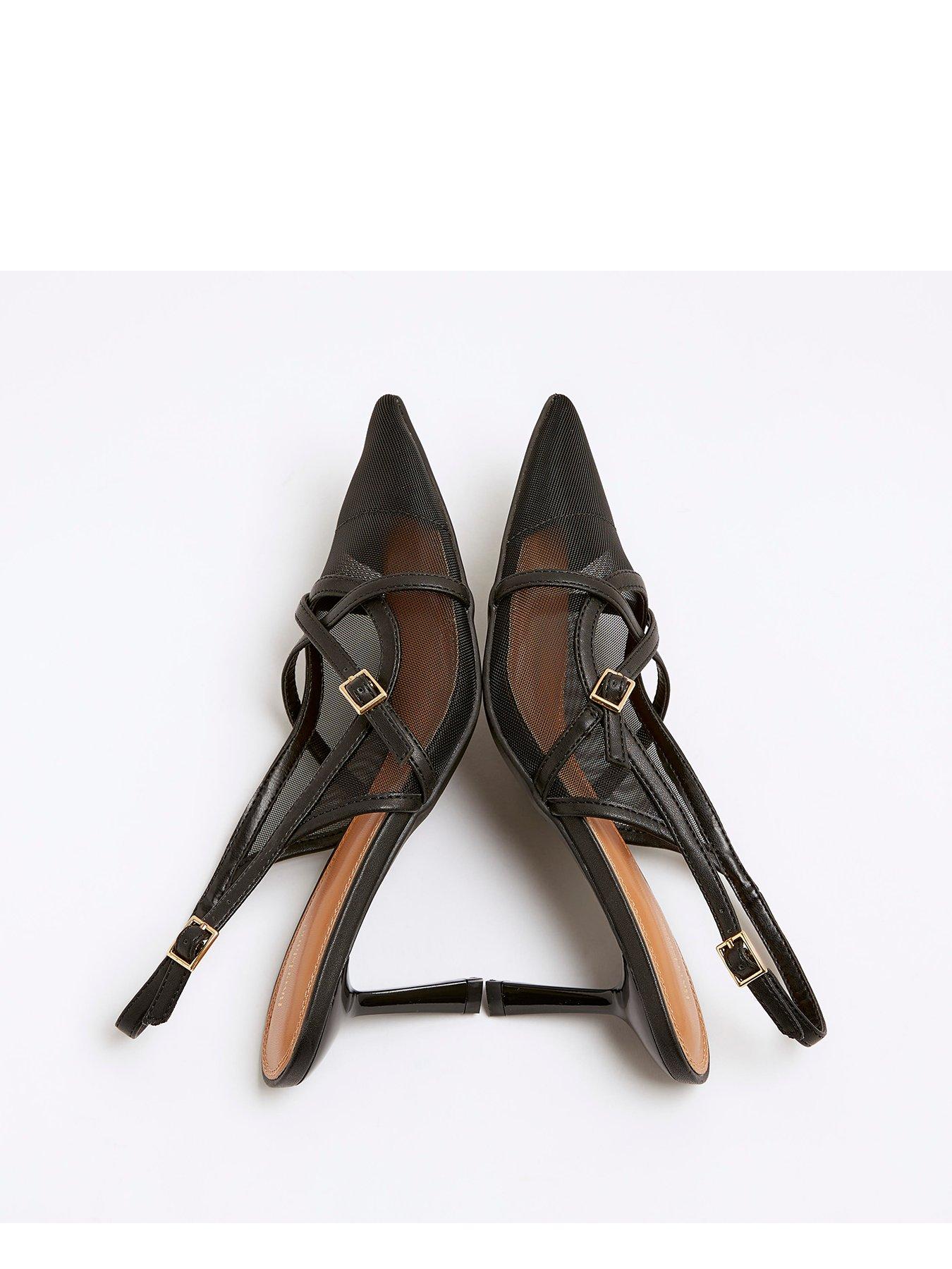 River Island Wide Fit Strappy Sling Back Court Shoe Black Very