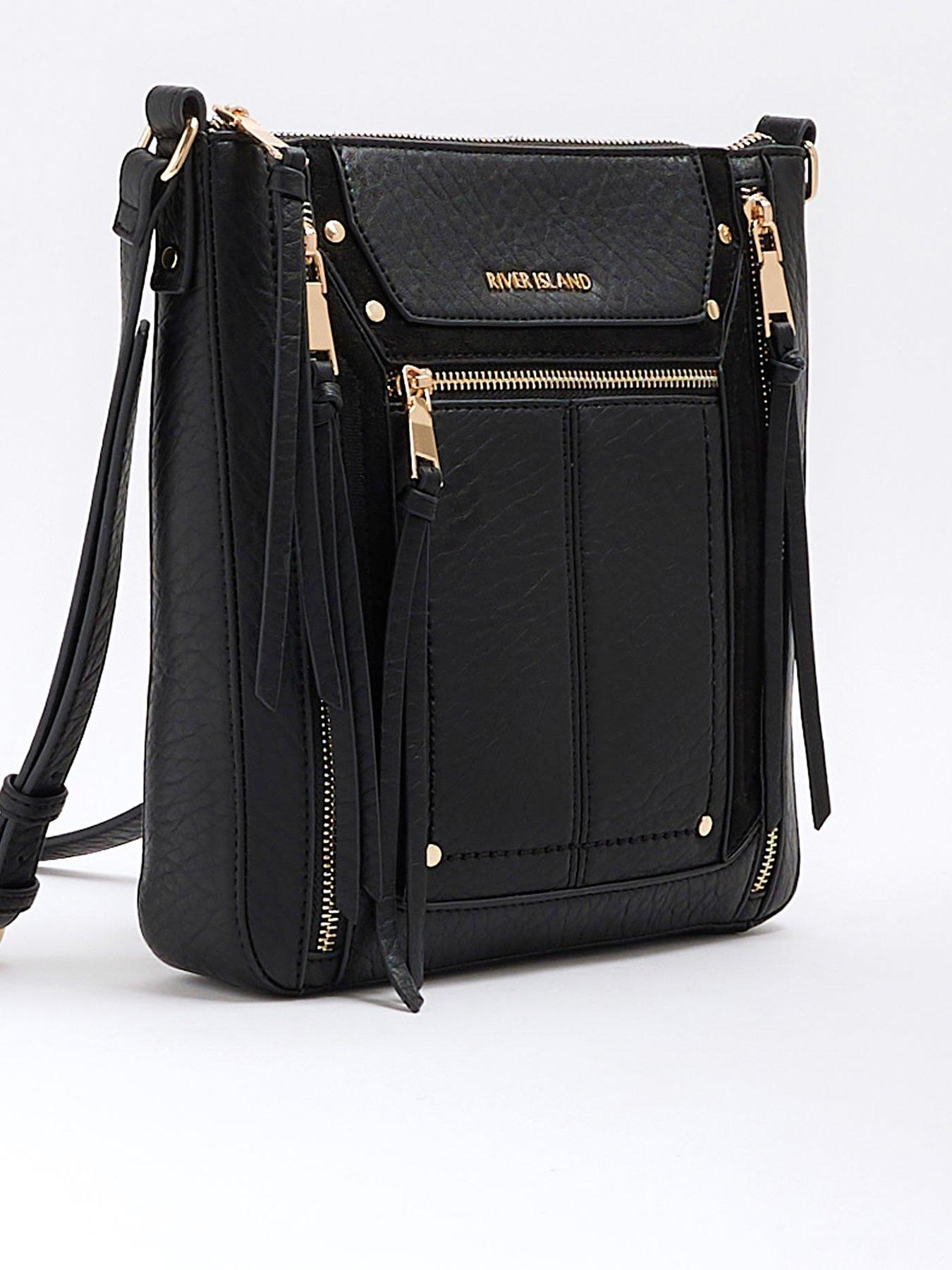 River island black double pocket messenger bag sale